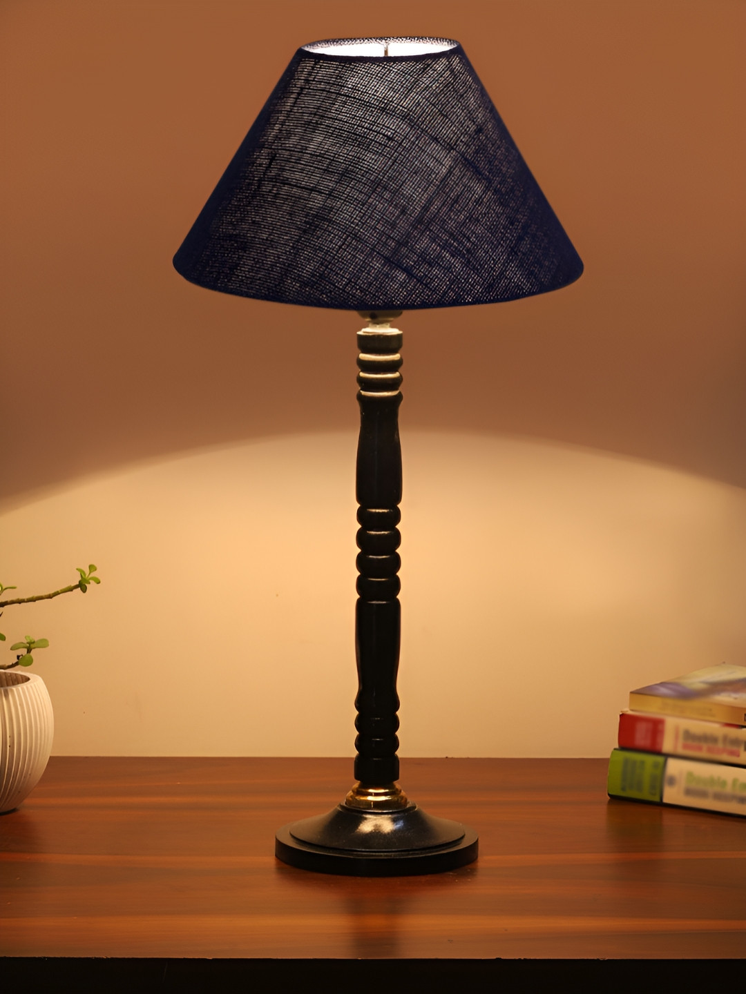 

Devansh Blue & Black Wooden Frustum Shaped Table Lamp