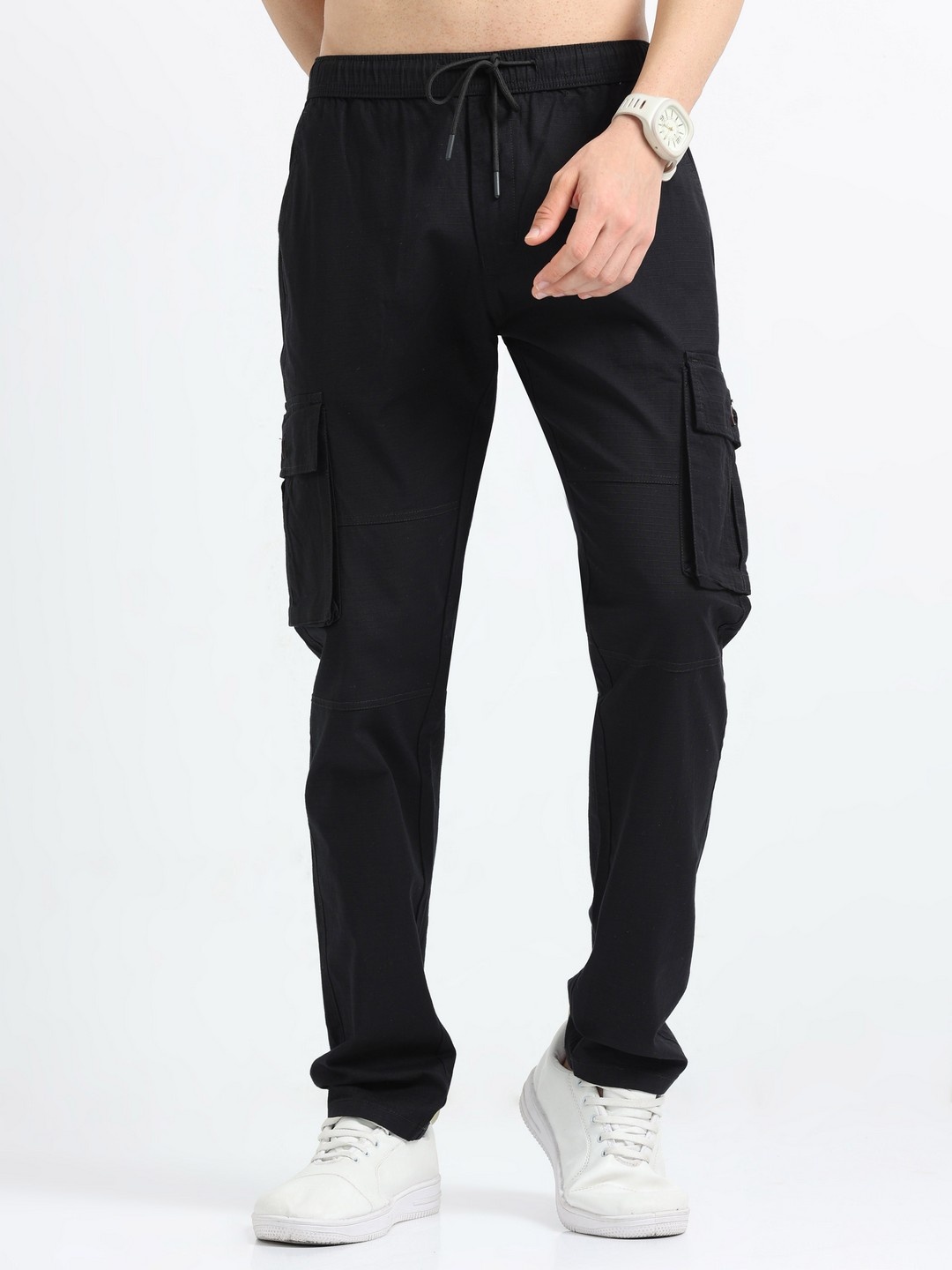 

NEVER NEUD Men Relaxed Breeze Cargos Trousers, Black