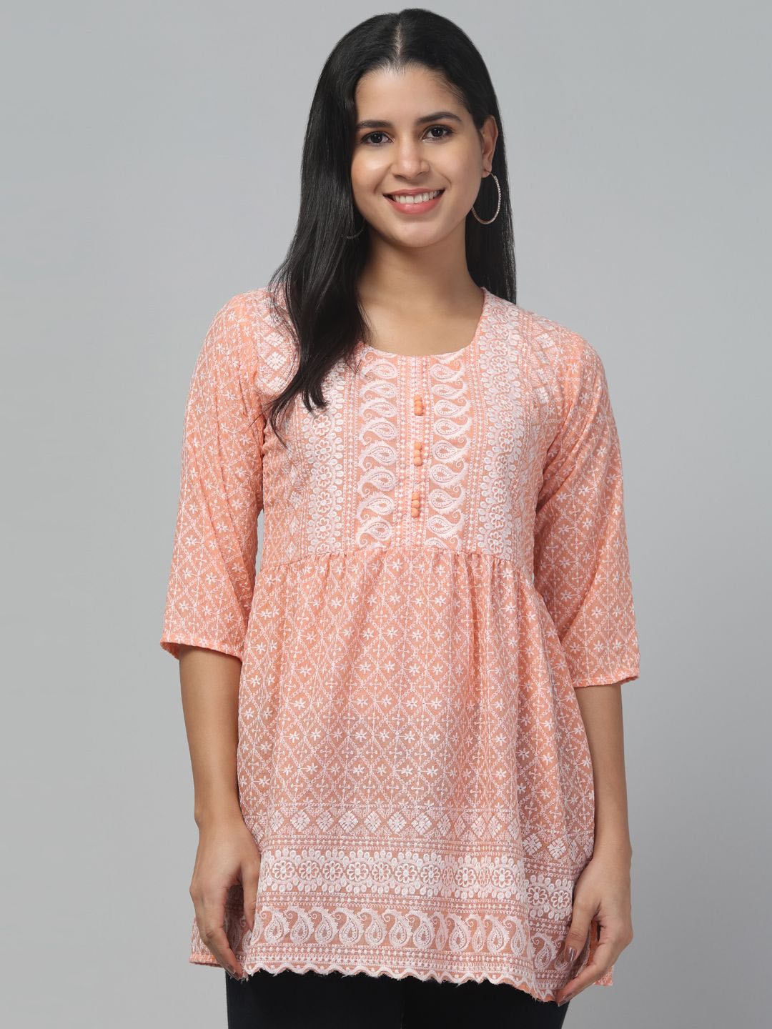 

Trend Level Women Embroidered Kurta, Peach