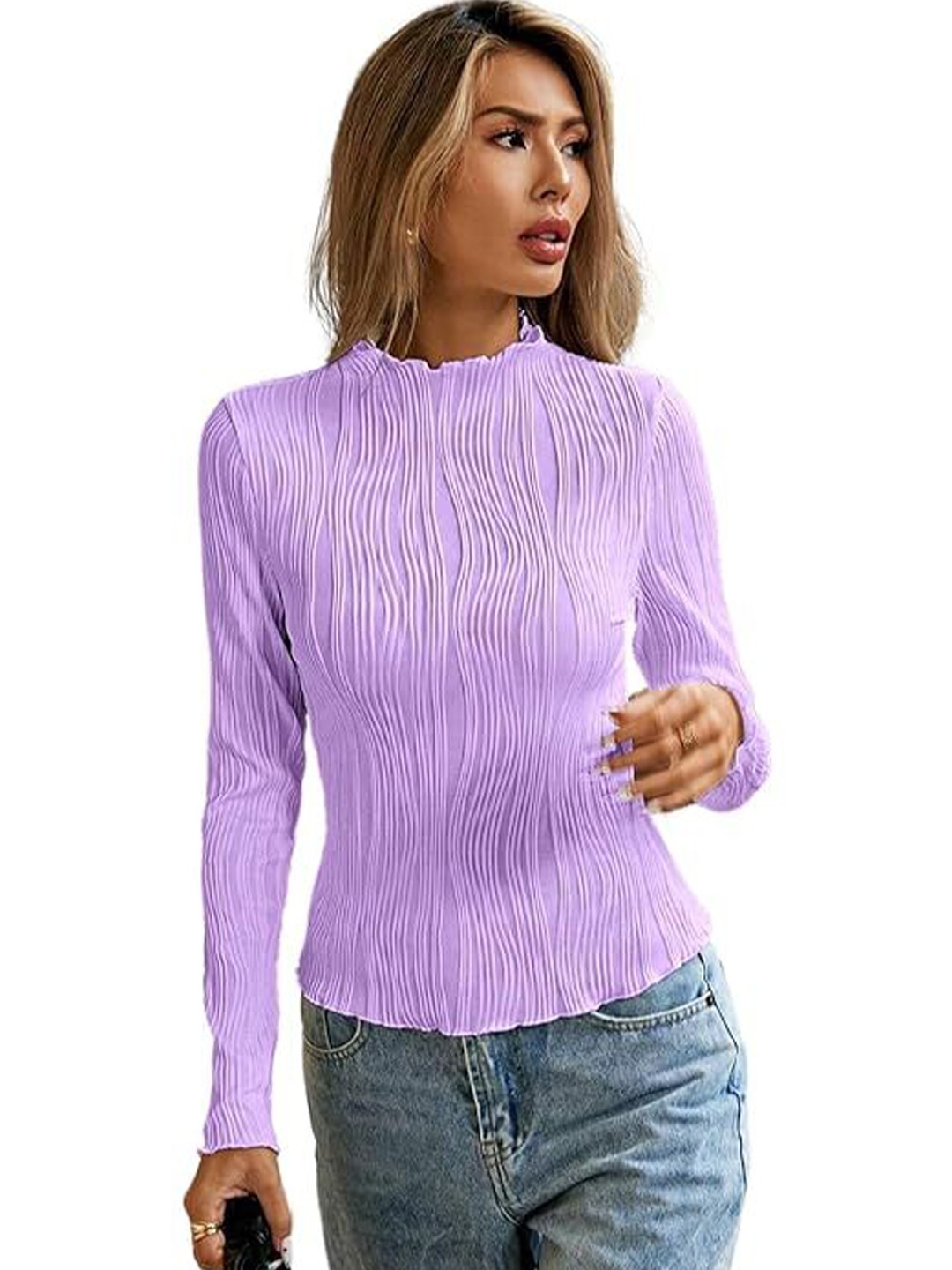 

KASHIAN Self Design Fitted Top, Lavender