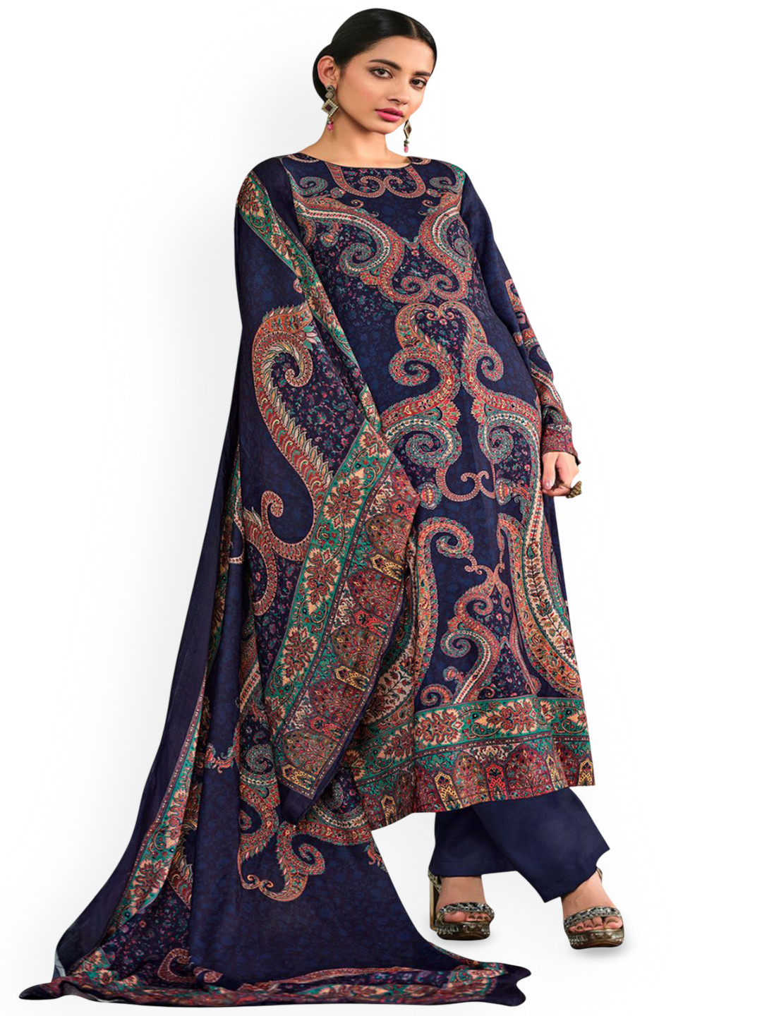 

DRAVINAM Trends Paisley Printed Pashmina Unstitched Dress Material, Blue