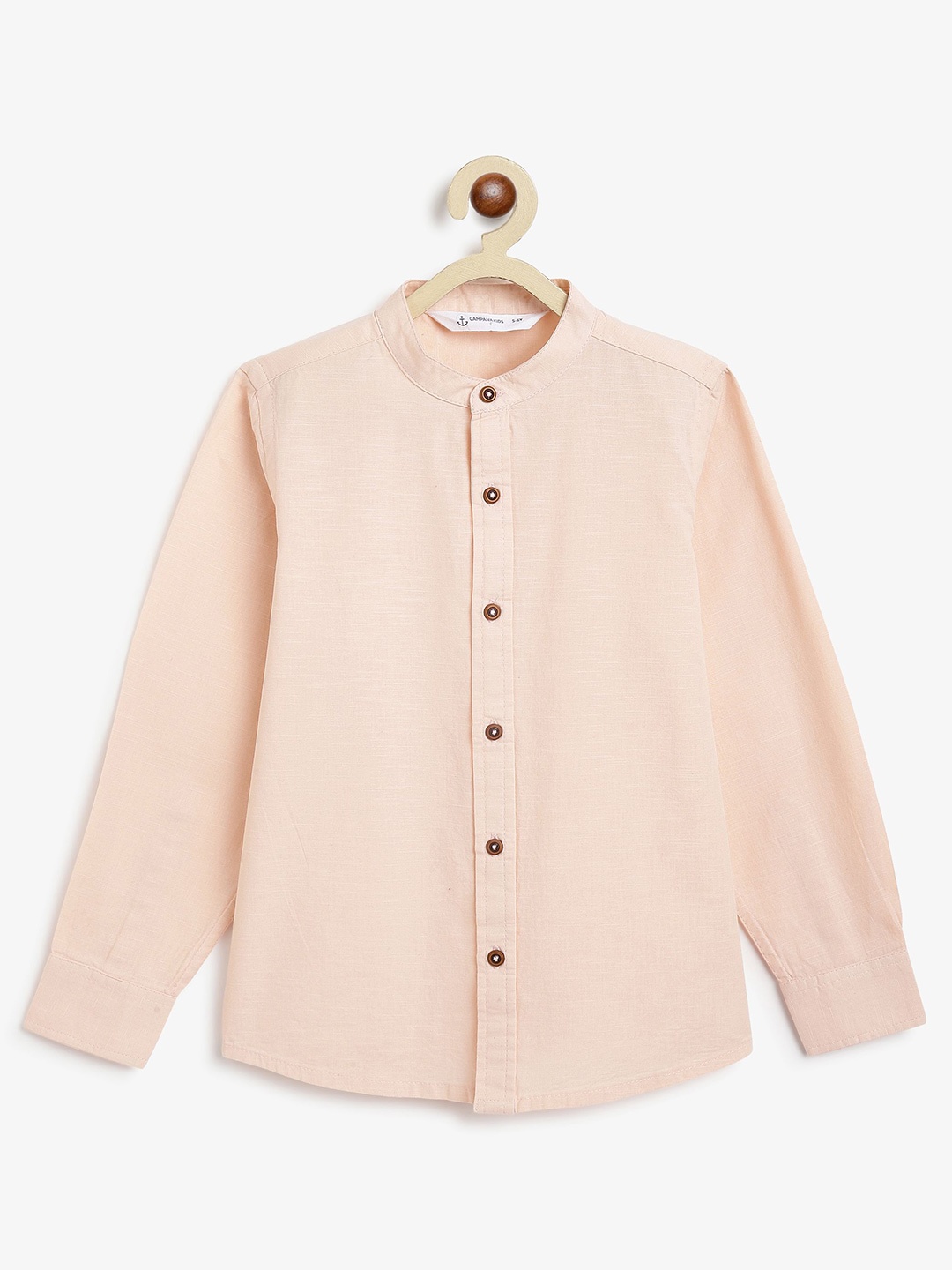 

Campana Boys Mandarin Collar Solid Cotton Shirt, Pink