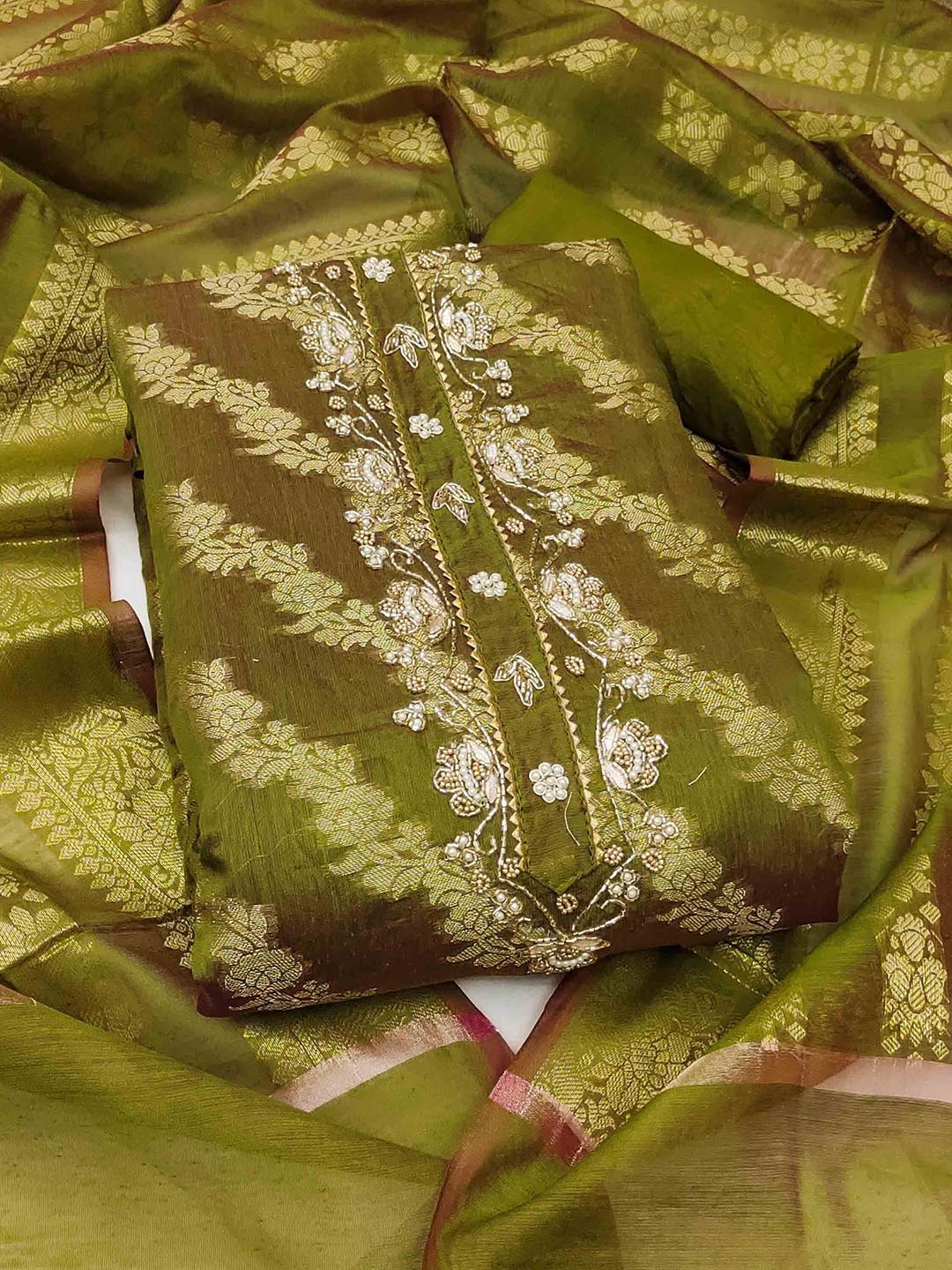 

KALINI Unstitched Dress Material, Green