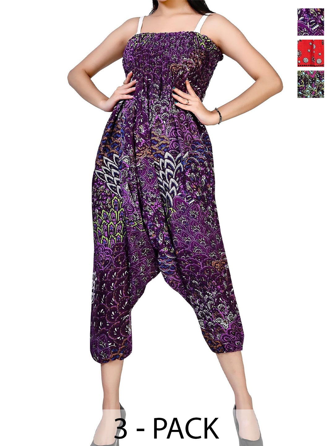 

NarNari Women Pack Of 3 Printed Loose-Fit Harem Pants, Purple