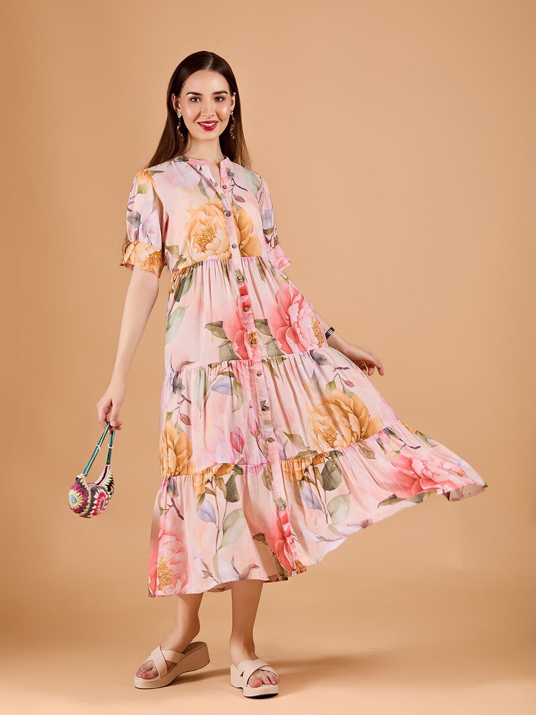 

DressBerry Floral Print Fit & Flare Midi Dress, Peach