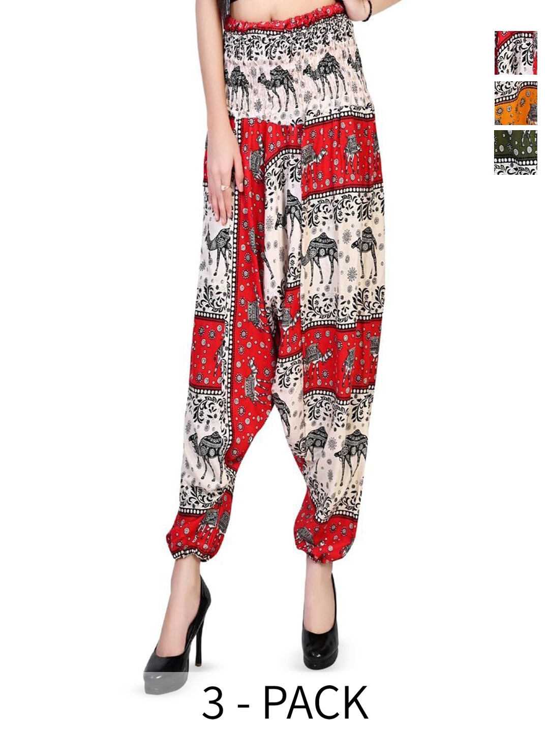 

NarNari Women Pack Of 3 Printed Mid-Rise Harem Pants, Yellow