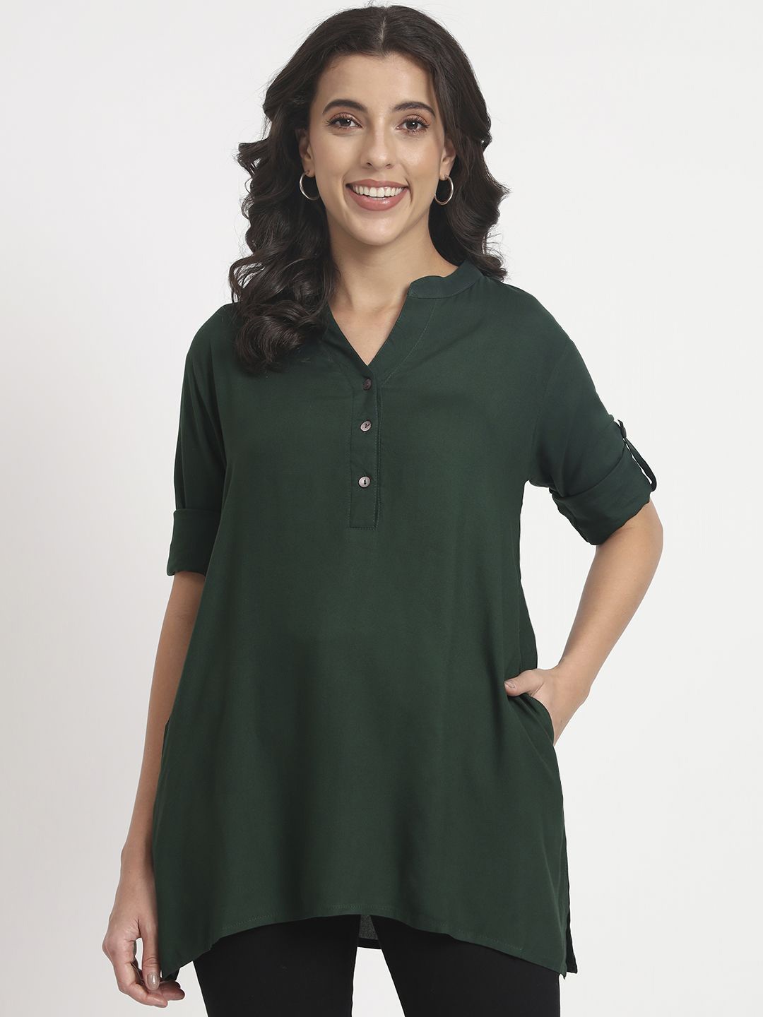 

ANGOORI FASHION Mandarin Collar Tunic, Green