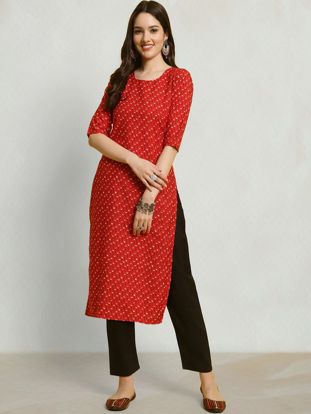 

Moda Rapido Geometric Printed Straight Kurta, Red