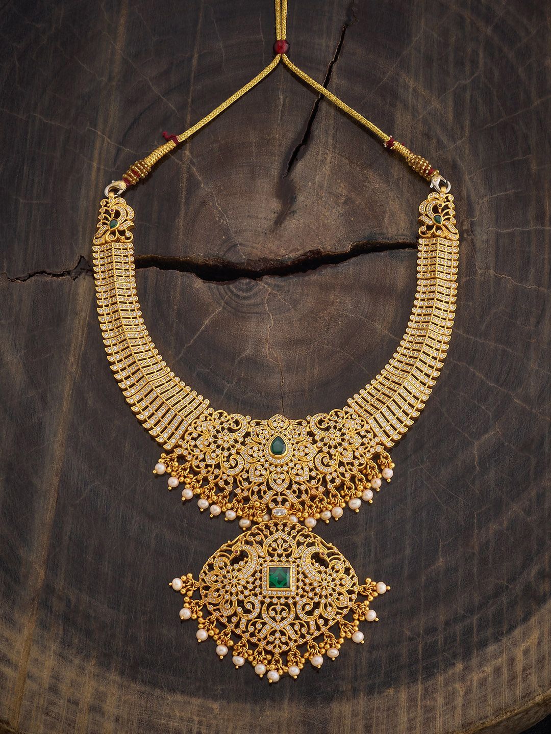 

Kushal's Fashion Jewellery 92.5 Sterling Silver Green Gold-Plated Temple Necklace