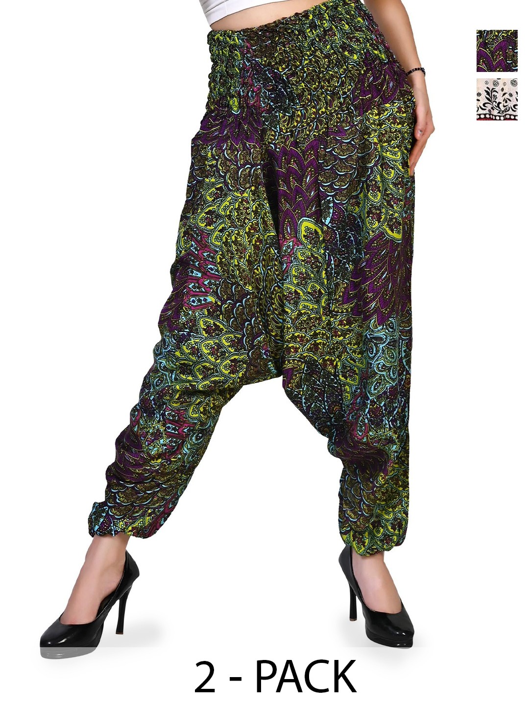 

NarNari Pack Of 2 Printed Loose-Fit Harem Pants, Yellow
