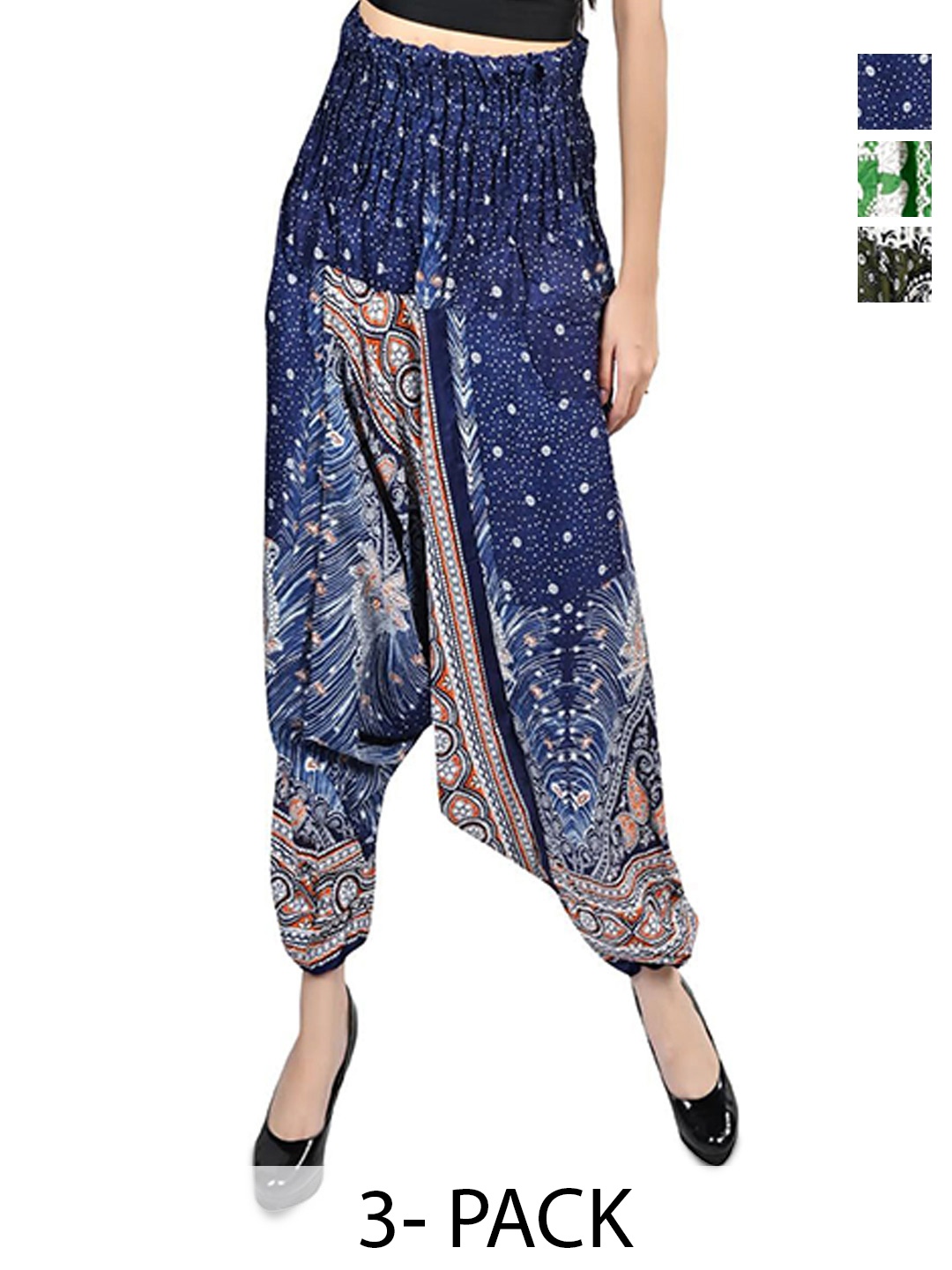 

NarNari Women Pack Of 3 Women Printed High-Rise Harem Pants, Blue