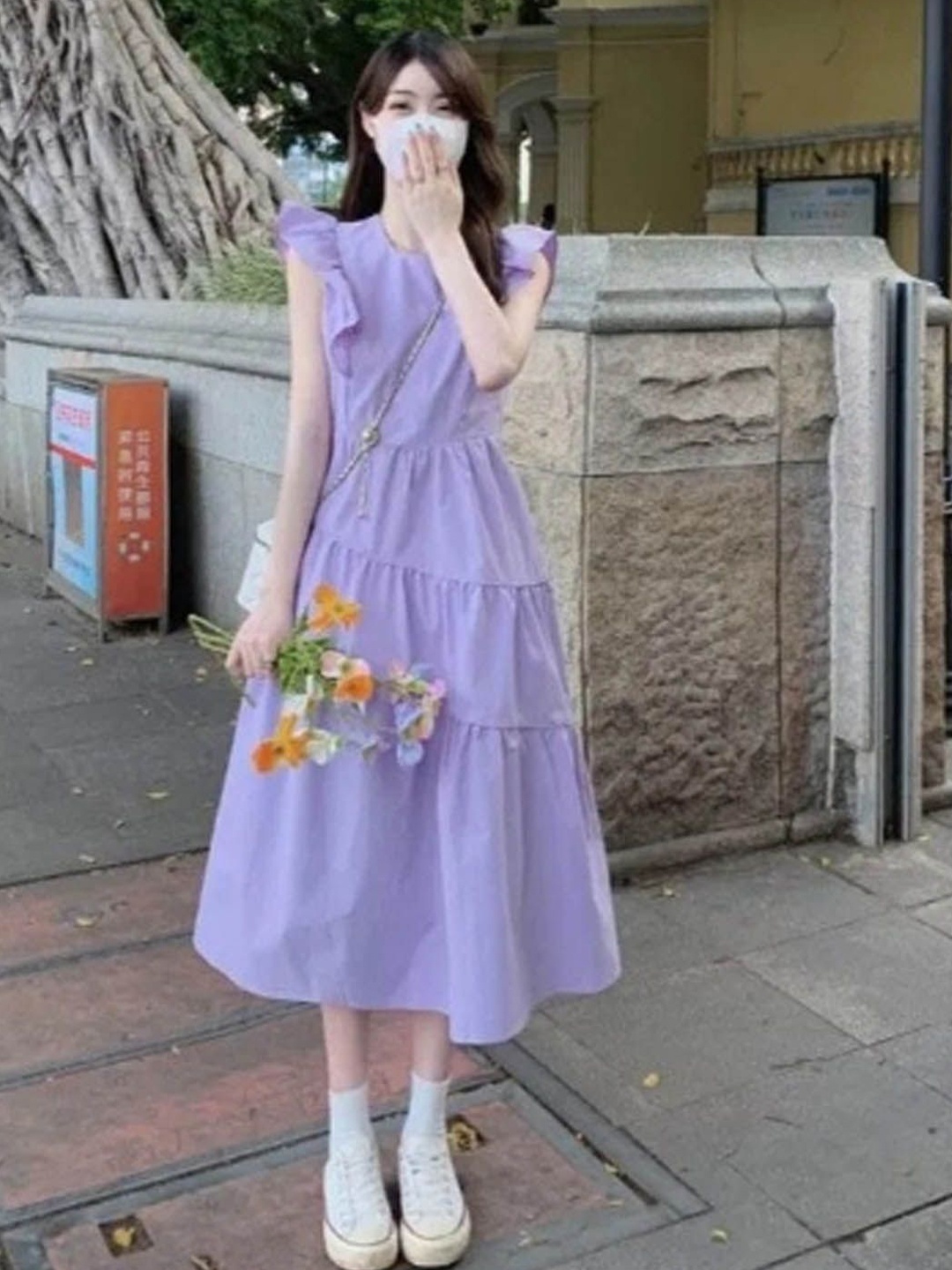 

StyleCast Flutter Sleeve Fit and Flare Dress, Purple