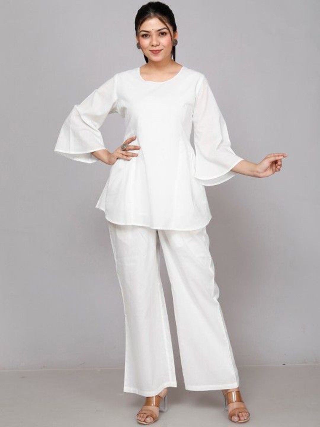 

Moda Rapido Women Regular Pure Cotton Top with Palazzos, White