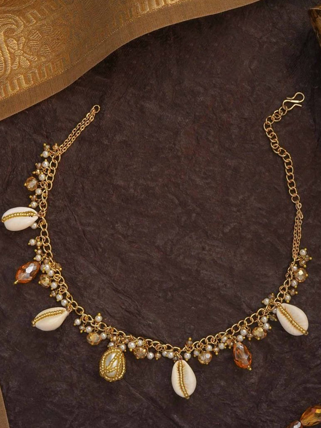 

EVERSTYLISH Sanjoya Beads, Shells & Glass Drop Embroidered Neckpiece, Gold