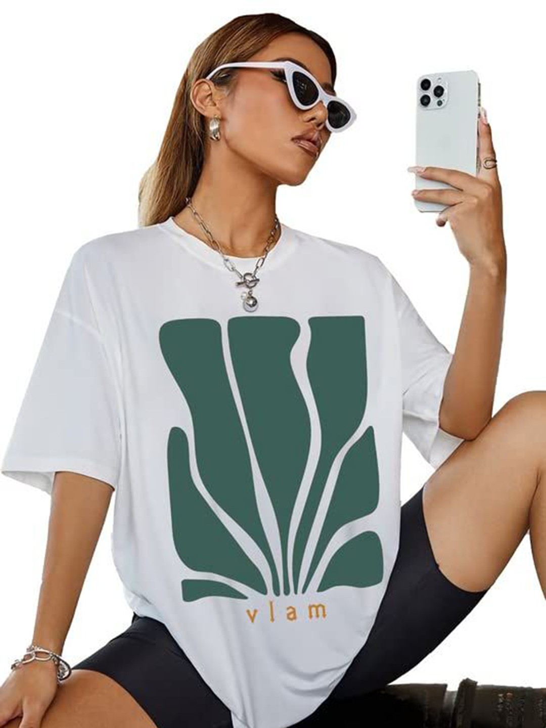 

VLAM Women Typography Printed Pockets T-shirt, White