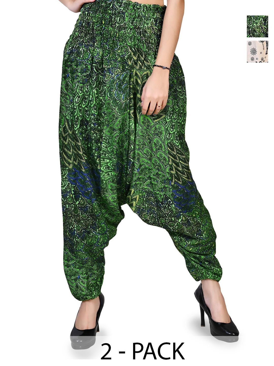 

NarNari Women Pack Of 2 Women Printed Mid-Rise Harem Pants, Green