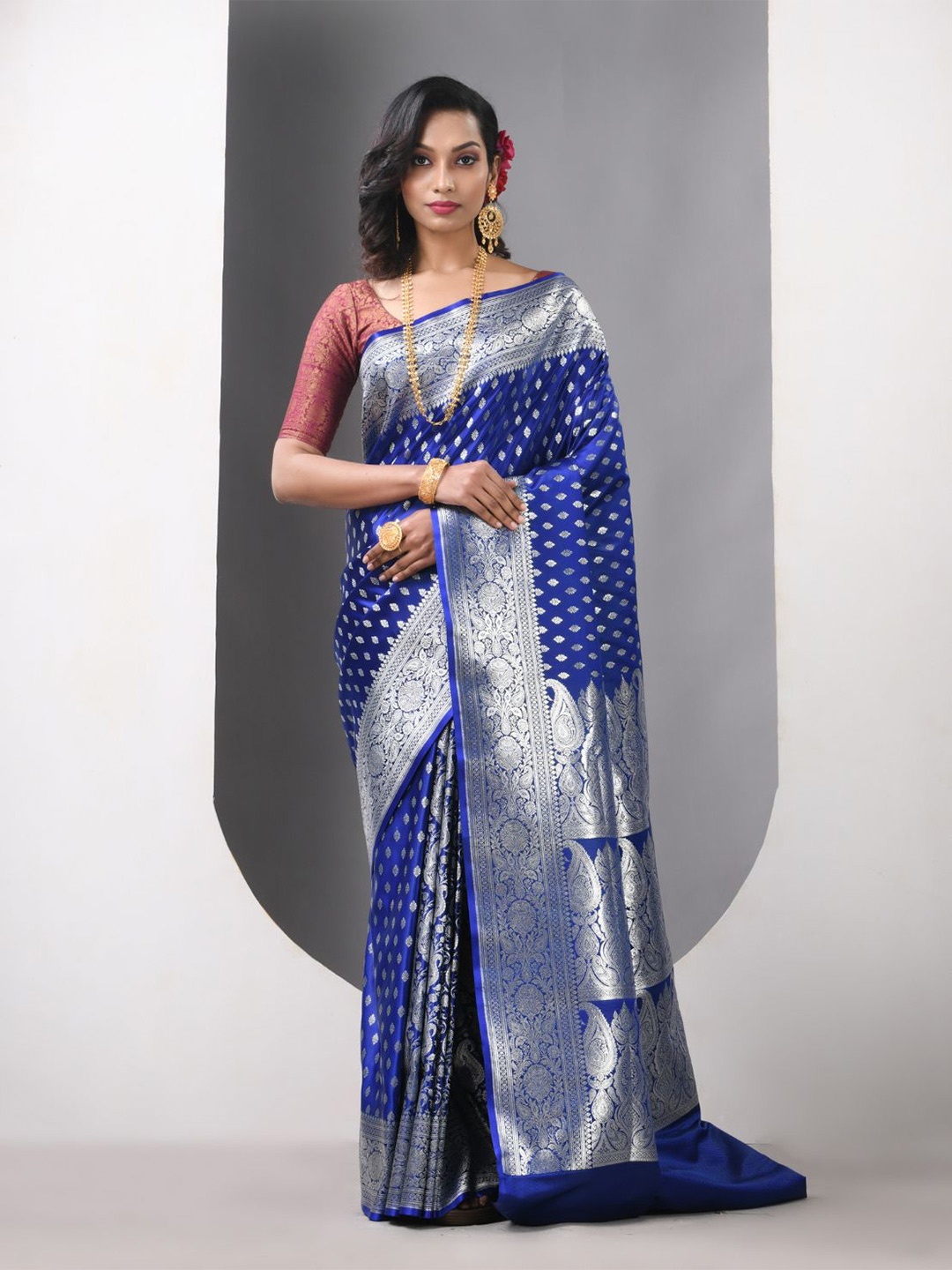 

Charukriti Woven Design Zari Pure Silk Banarasi Saree, Blue