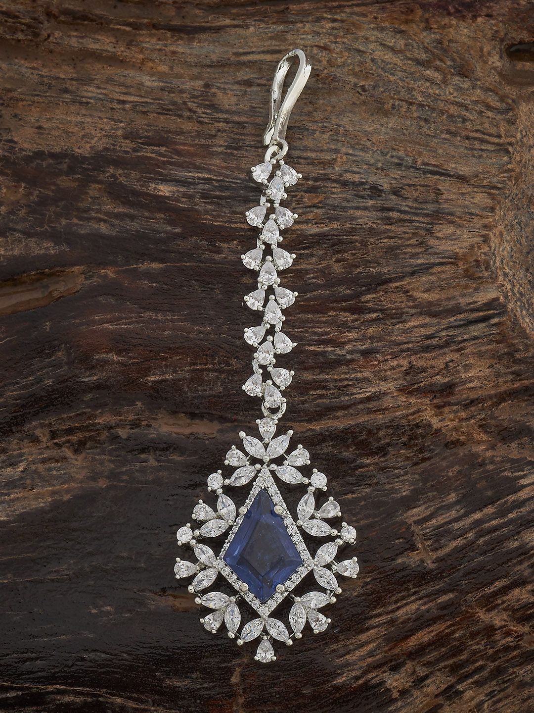 

Kushal's Fashion Jewellery Sapphire Rhodium-Plated Cubic Zircon Maang Tikka, Silver