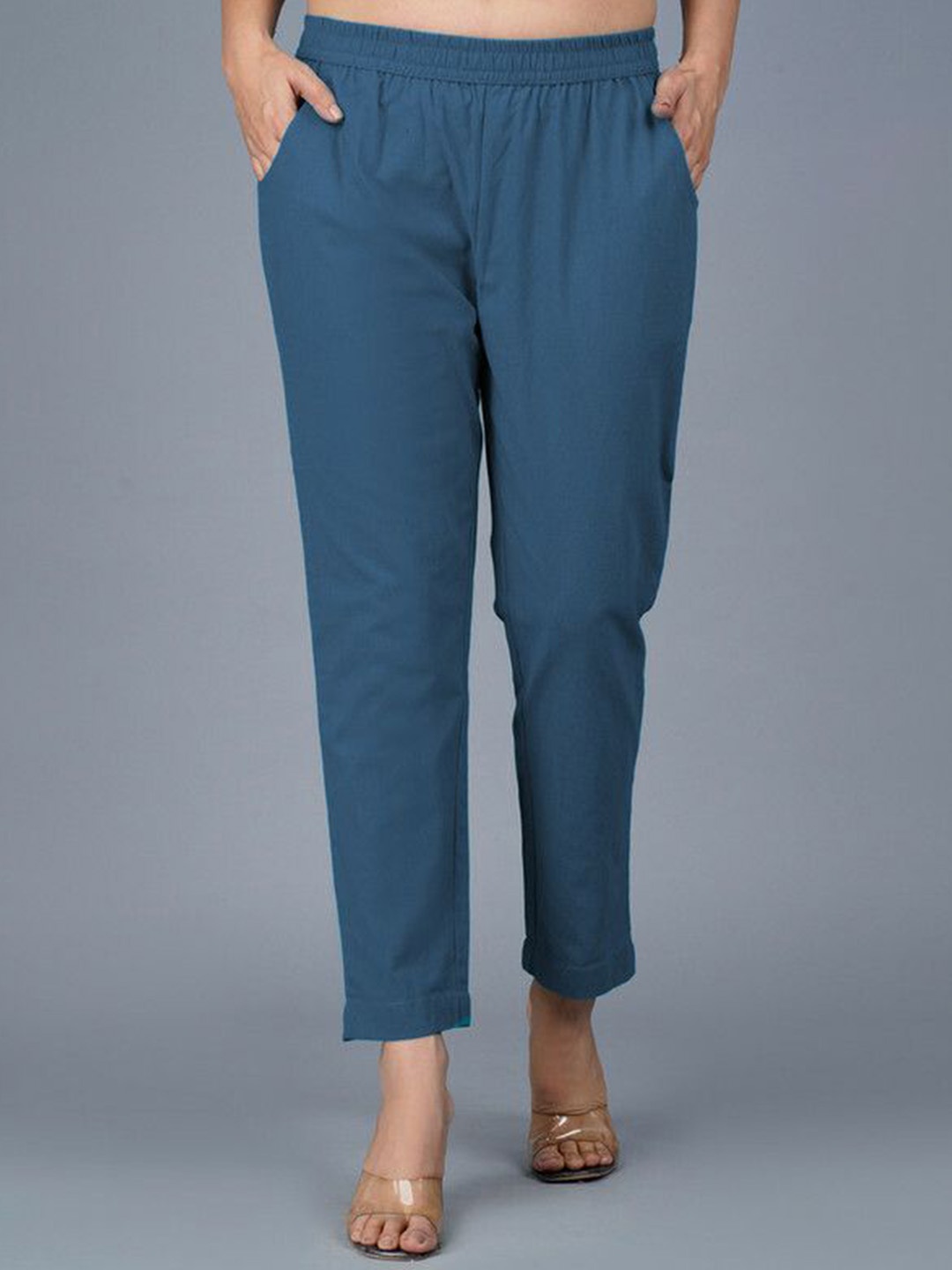

GiftyBasket Women Regular Fit Mid-Rise Cotton Trouser, Blue
