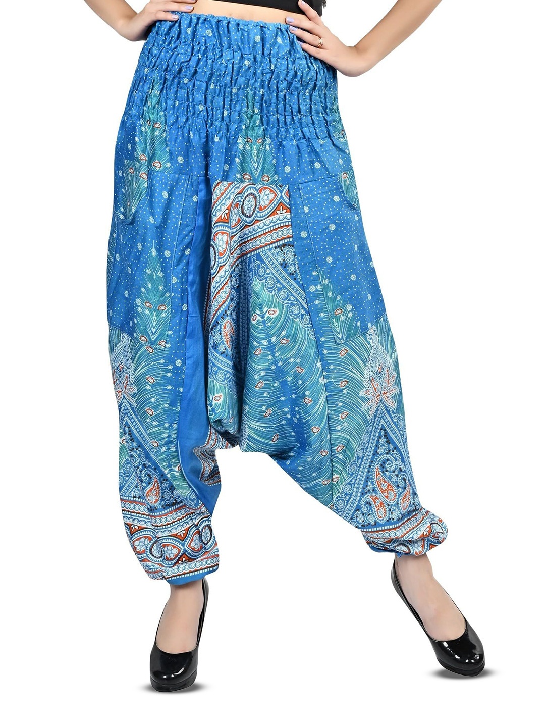 

NarNari Women Printed Loose Fit Harem Pants, Blue