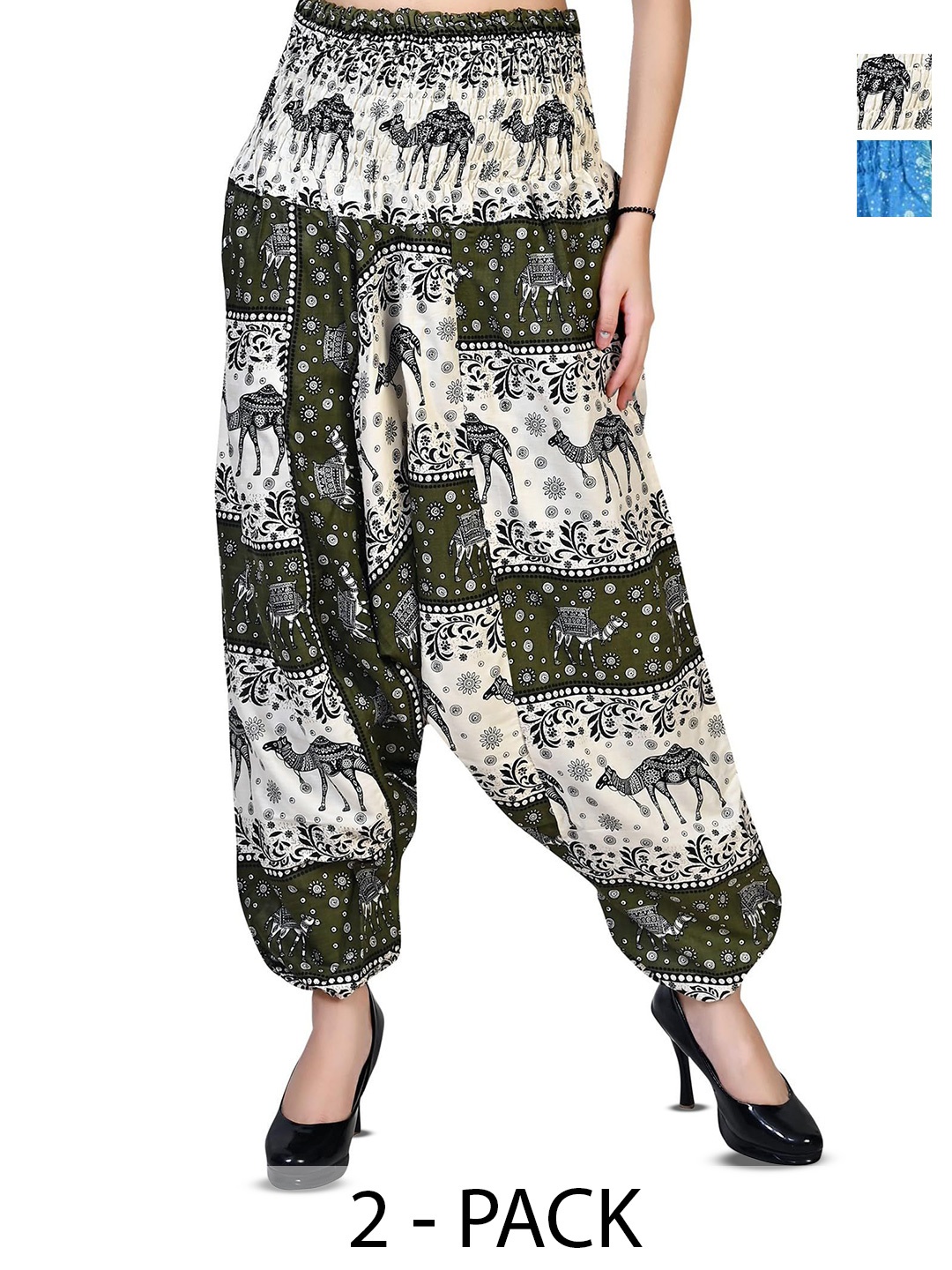 

NarNari Women Pack Of 2 Printed Harem Pants, Green