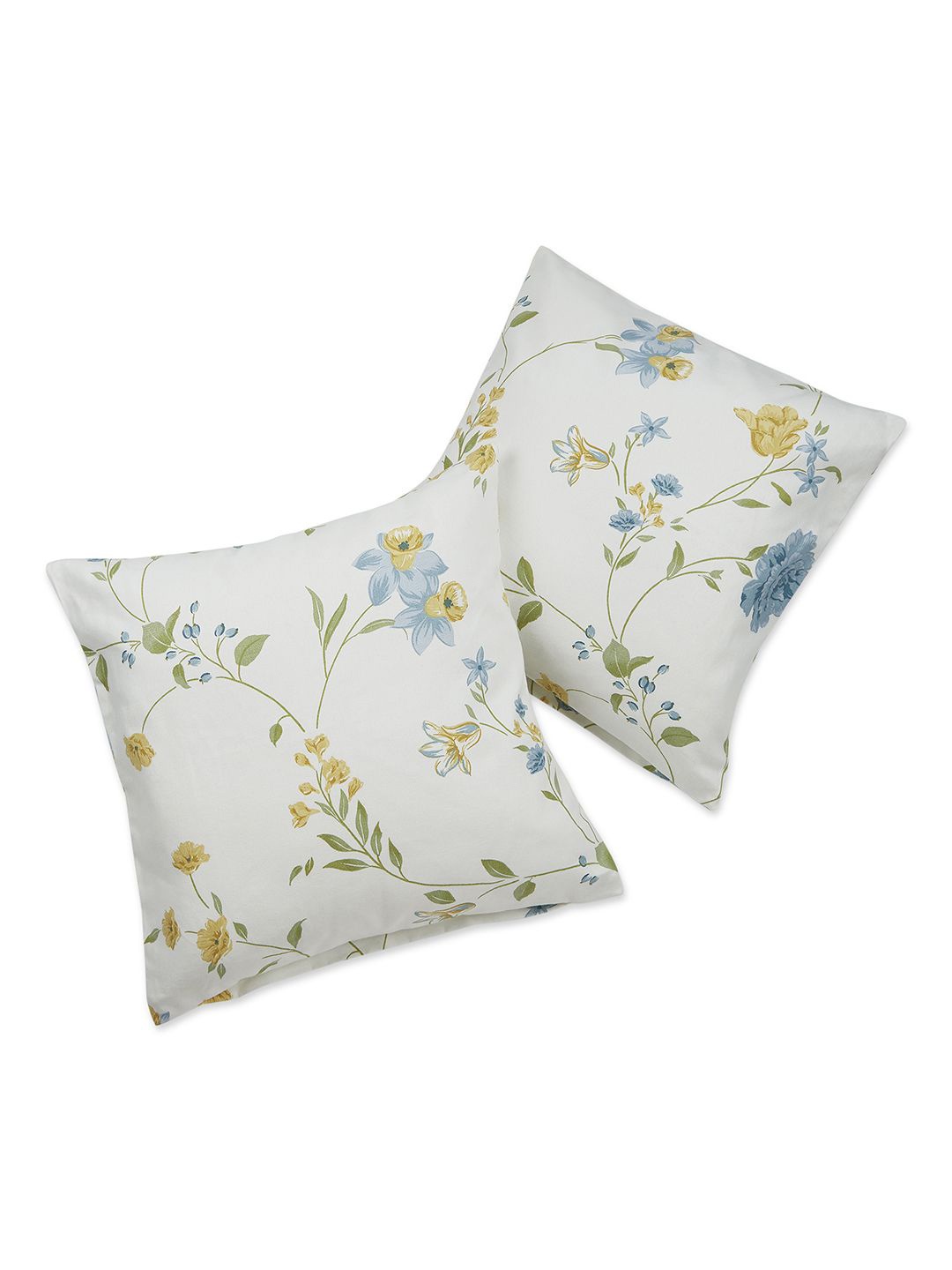 

haus & kinder White & Blue Set of 2 Floral Square Cushion Covers