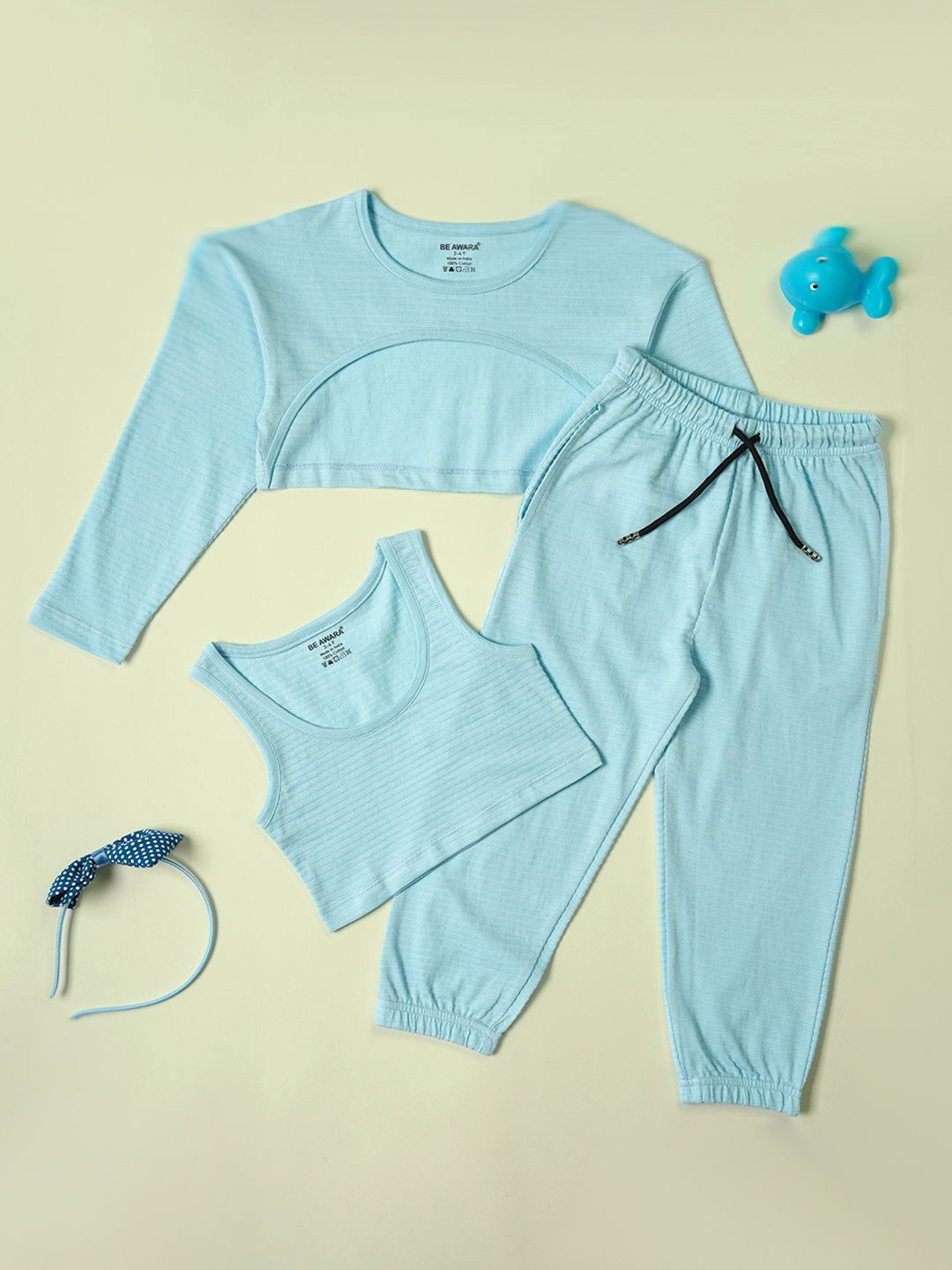

BE AWARA Girls Pure Cotton Top With Joggers, Blue