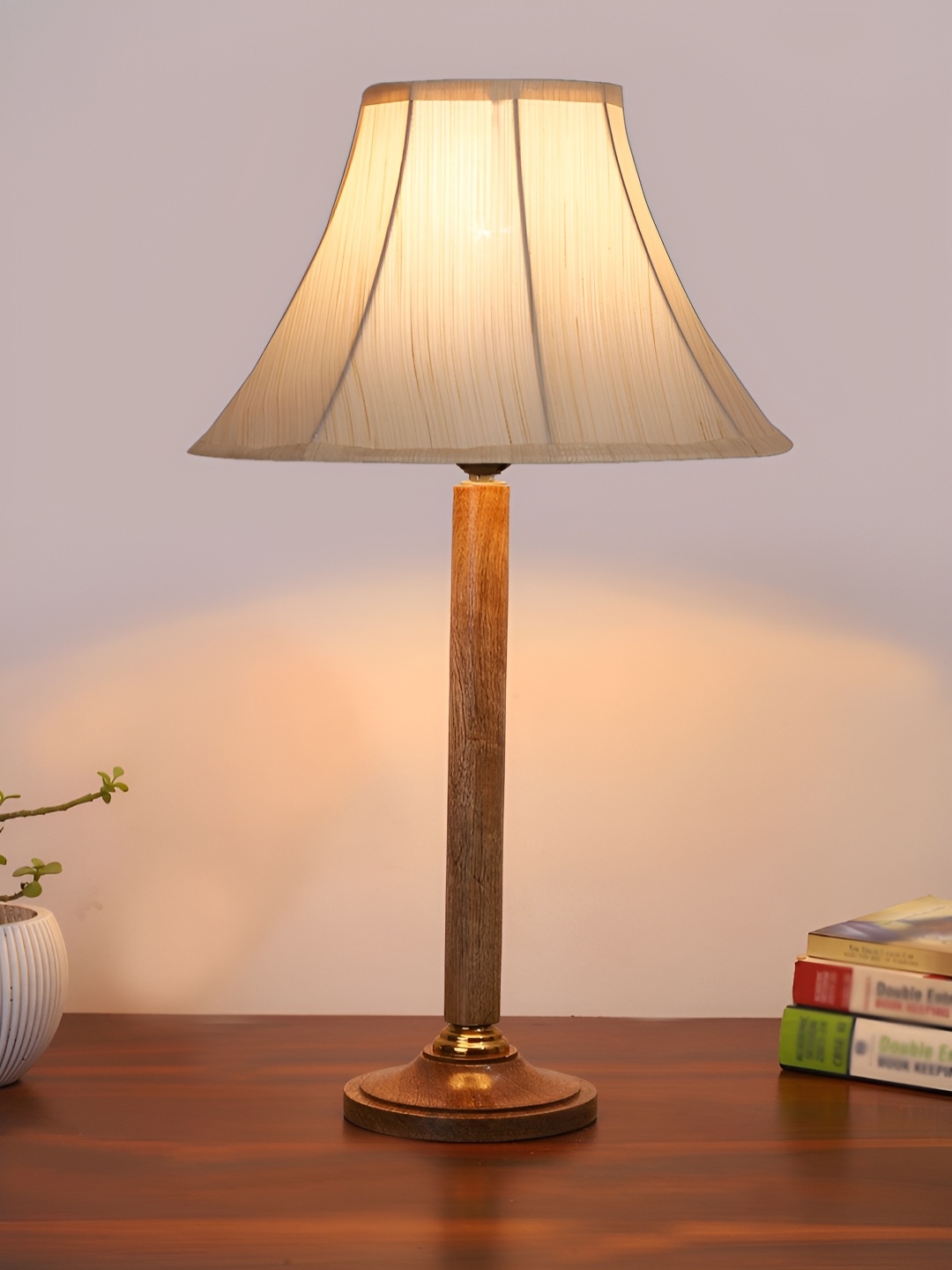 

Devansh Off White Wooden Frusturical Shaped Table Lamp