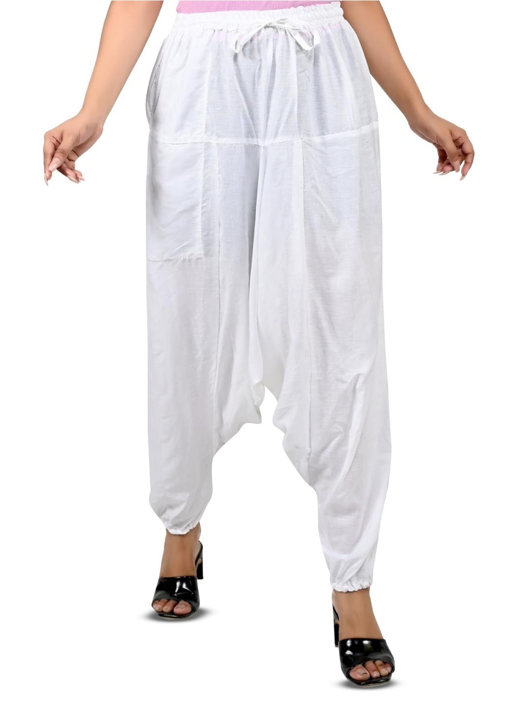 

NarNari Women High-Rise Harem Pants, White