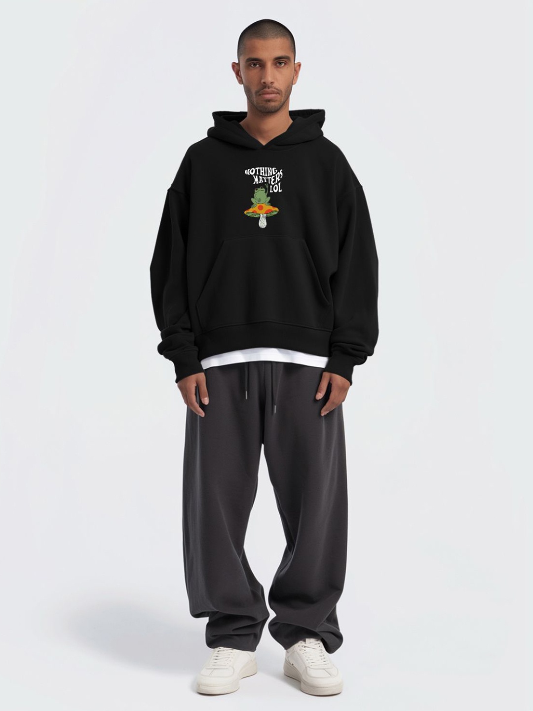 

TheBTclub Men Nothing Matters Printed Hooded Sweatshirt, Black