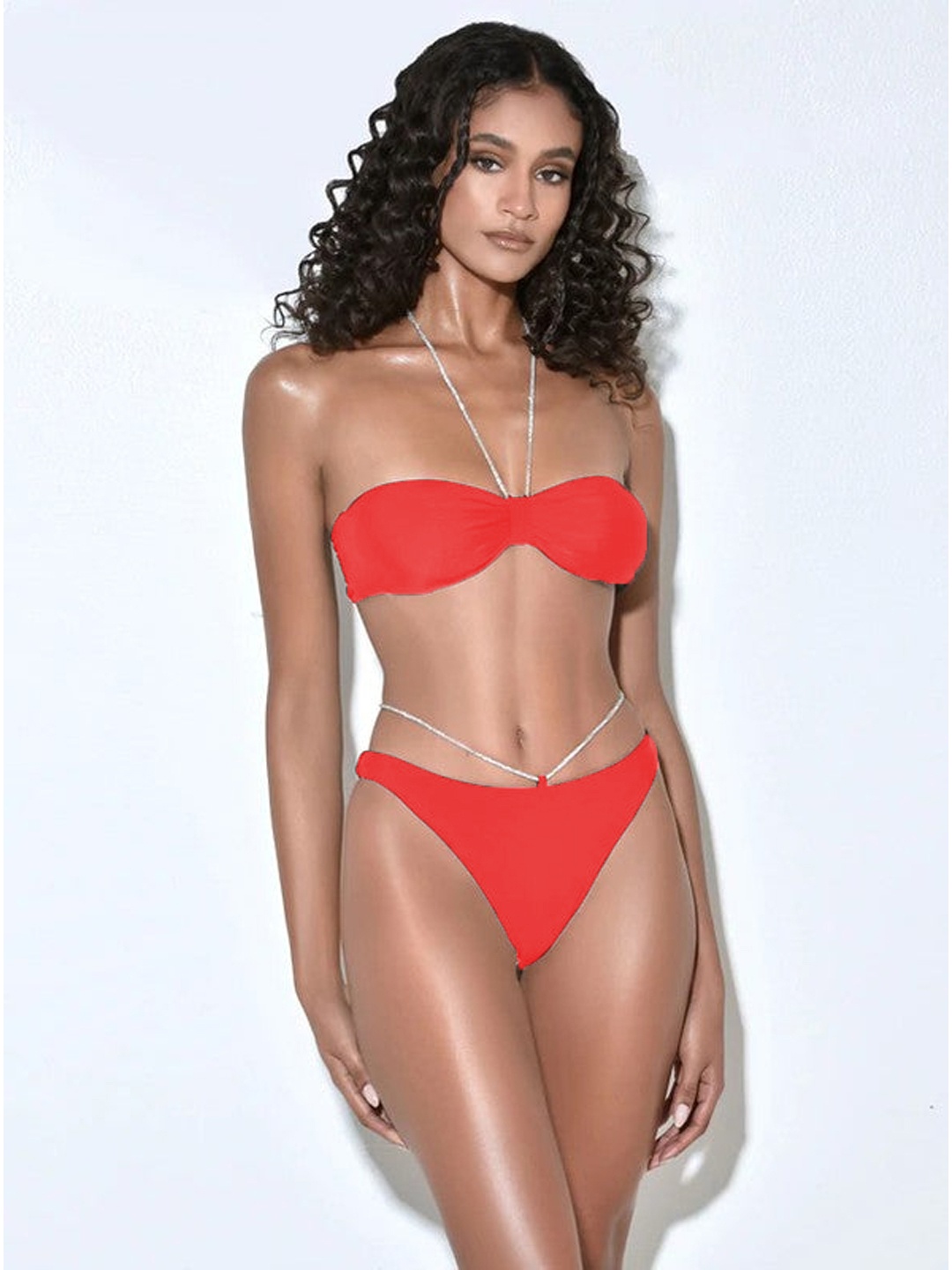 

VAGHBHATT Crystal String Bikini Set, Red
