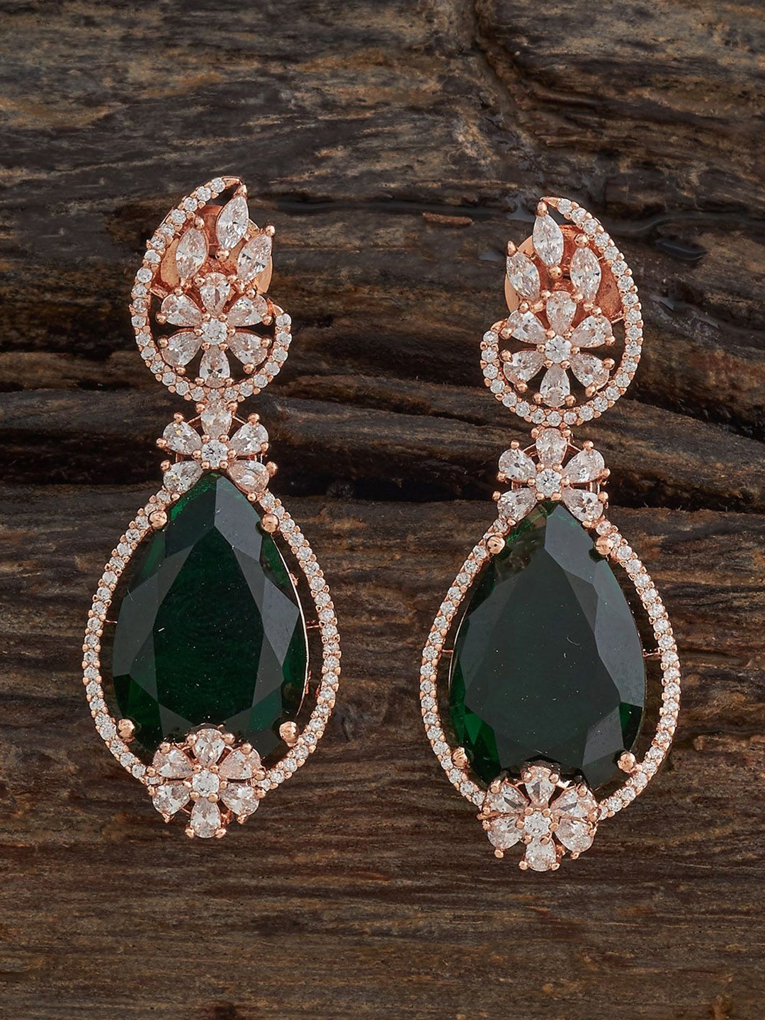 

Kushal's Fashion Jewellery Green Contemporary Cubic Zircon Drop Earrings