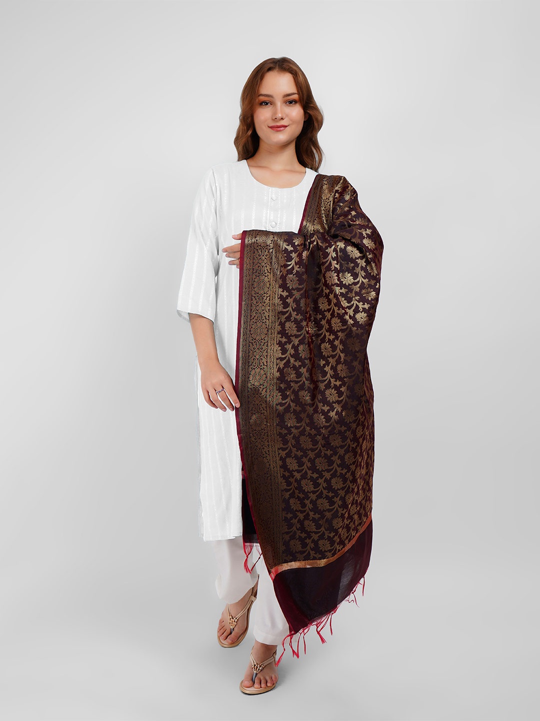 

Lavantika Ethnic Motifs Woven Design Dupatta, Brown