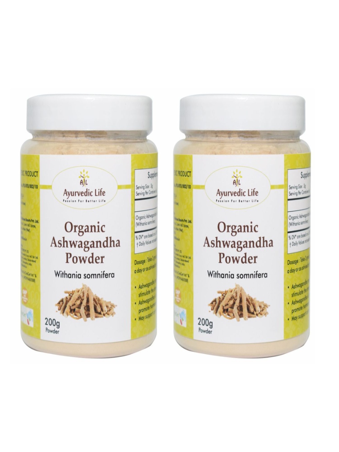 

Ayurvedic Life Set Of 2 Organic Ashwagandha Powder - 200 g Each, White