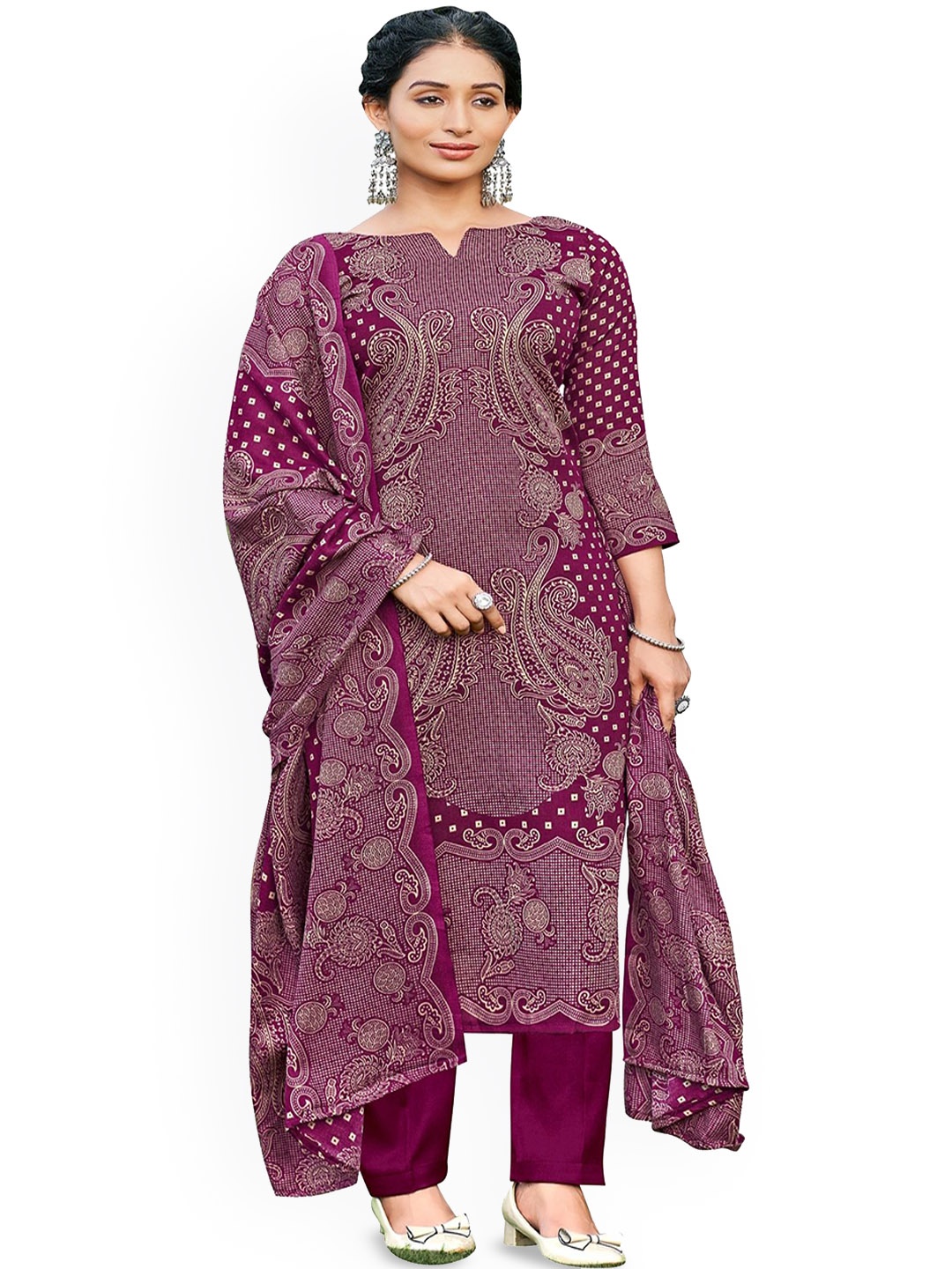 

DRAVINAM Trends Paisley Printed Unstitched Dress Material, Pink