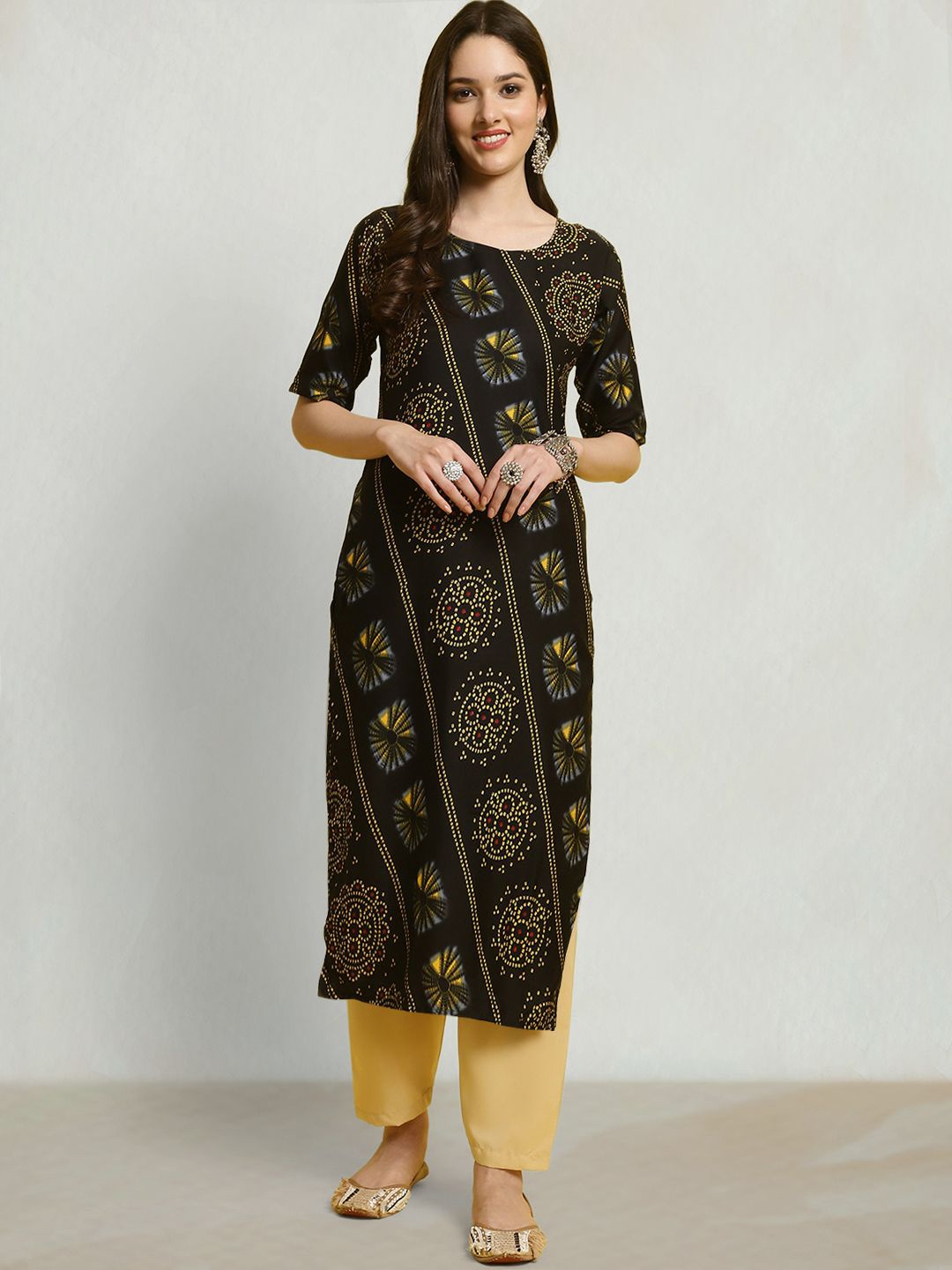 

Moda Rapido Bandhani Printed Straight Kurta, Black