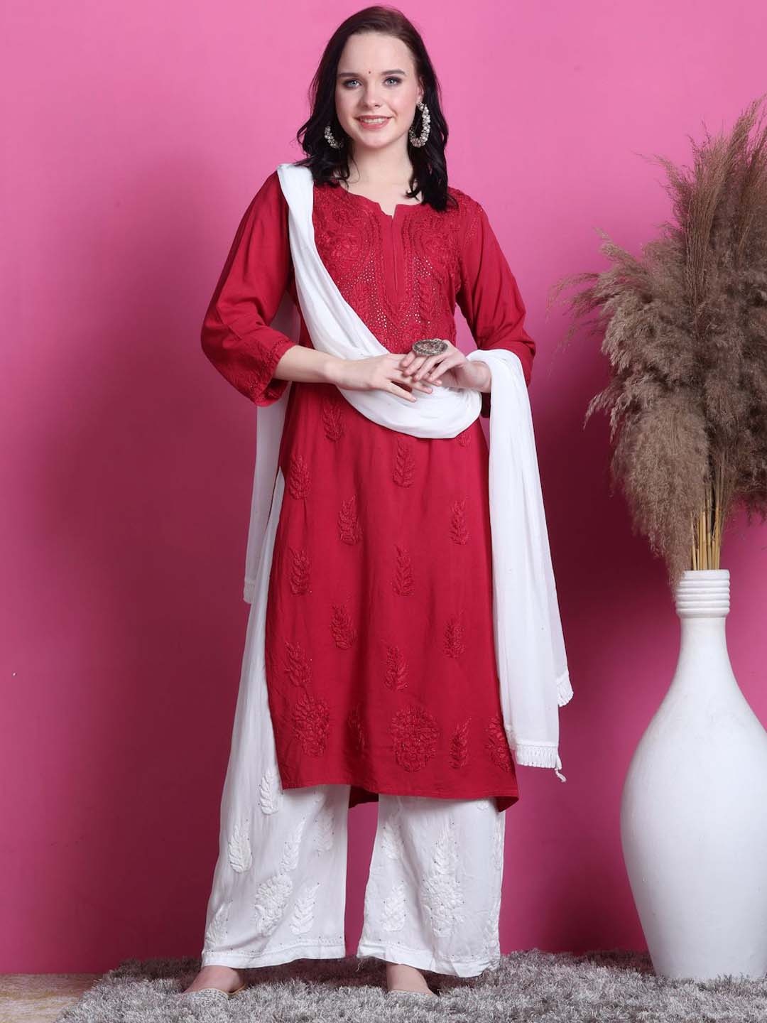 

KHAKA Women Embroidered Mukaish Handloom Kurta, Red