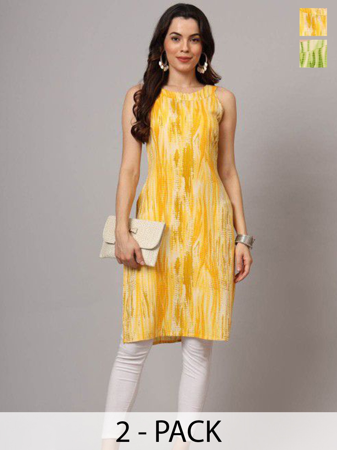 

Anouk Rustic Selection Of 2 Abstract Printed Round Neck Straight Kurtas, Yellow