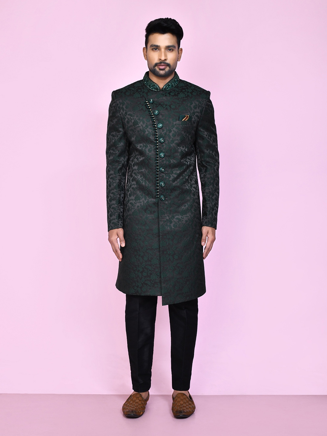 

Aryavir Malhotra Embroidered Sherwani Set, Green