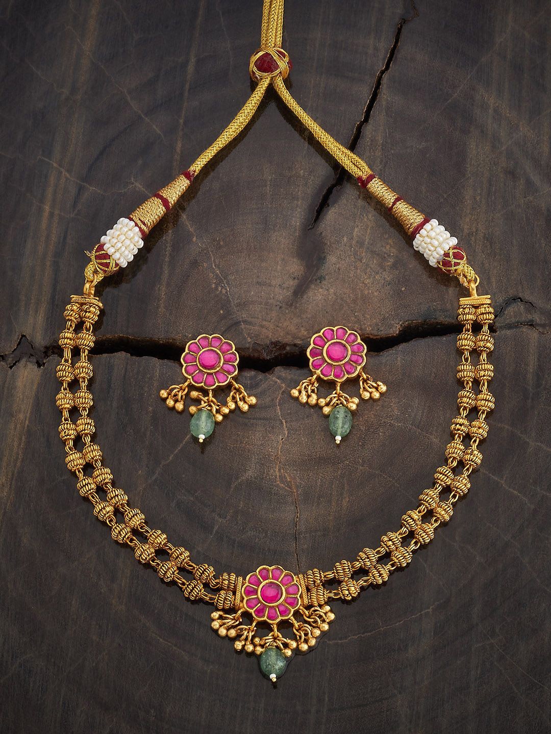 

Kushal's Fashion Jewellery Copper Ruby-Green Gold-Plated Antique Necklace