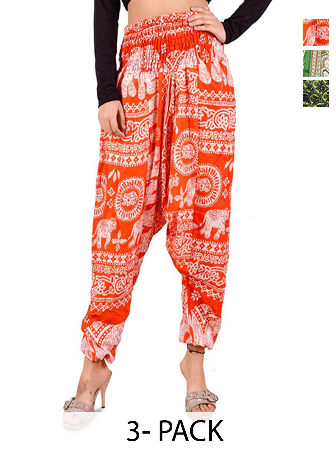 

NarNari Women Pack Of 3 Ethnic Motifs Printed Mid-Rise Harem Pants, Orange