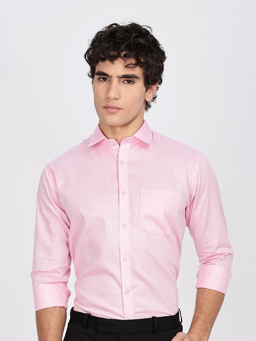 

BRUTTLYN Men Classic Regular Fit Spread Collar Solid Cotton Formal Shirt, Pink