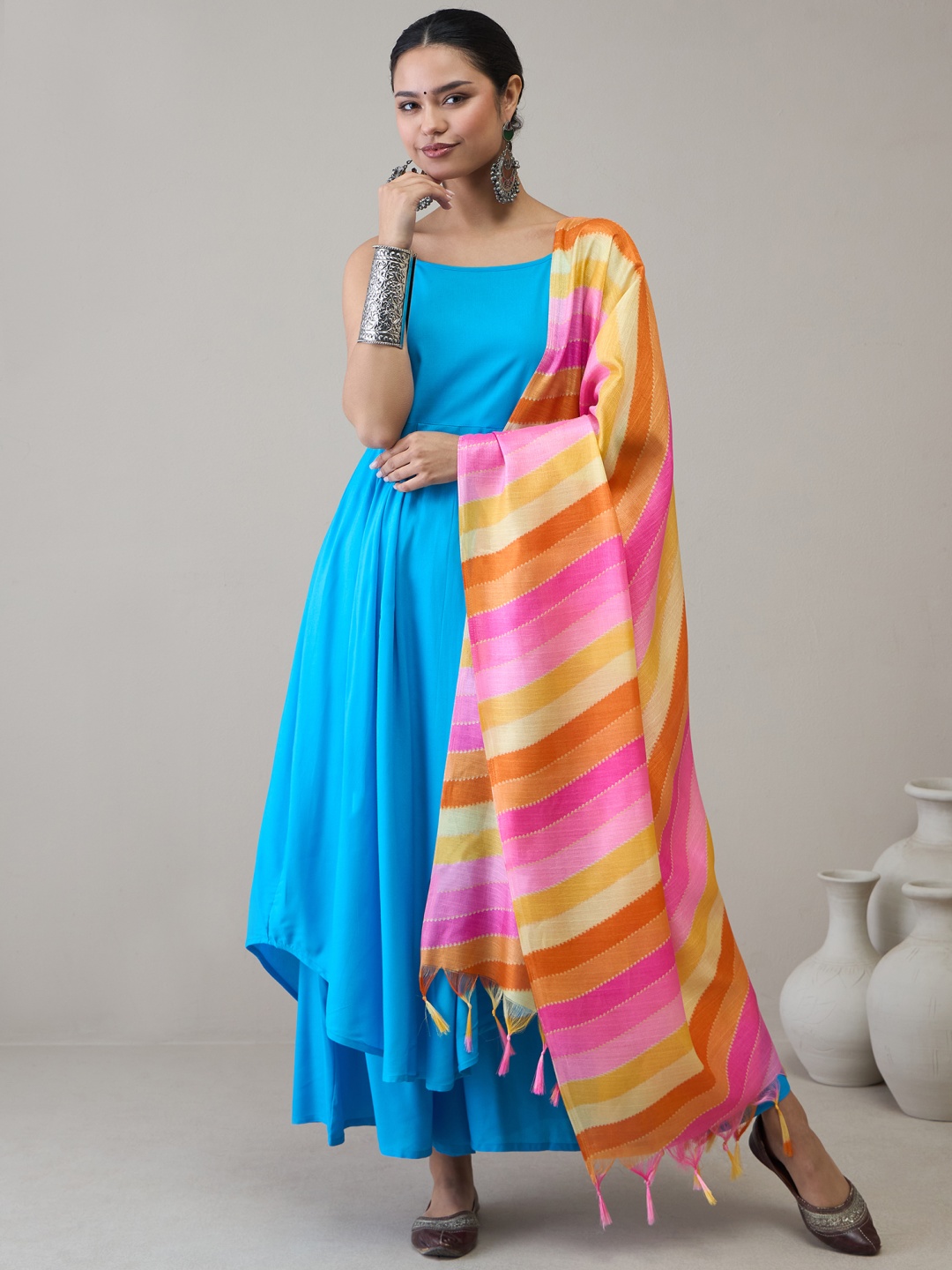 

InWeave Women Empire Kurta with Palazzos & With Dupatta, Turquoise blue