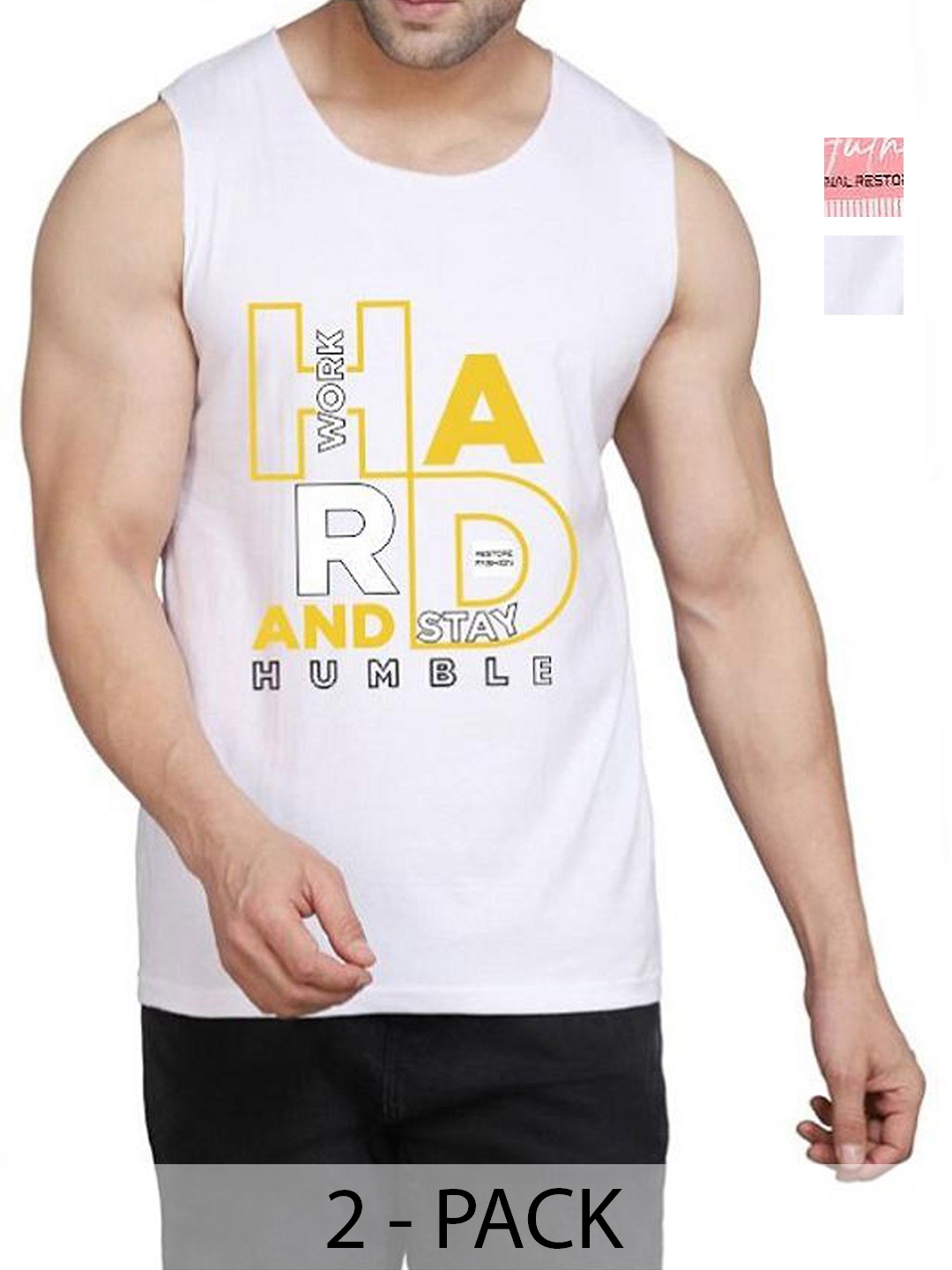 

WOOSTRO Men Pack Of 2 Typography Printed Round Neck Cotton Slim Fit T-shirts, Peach