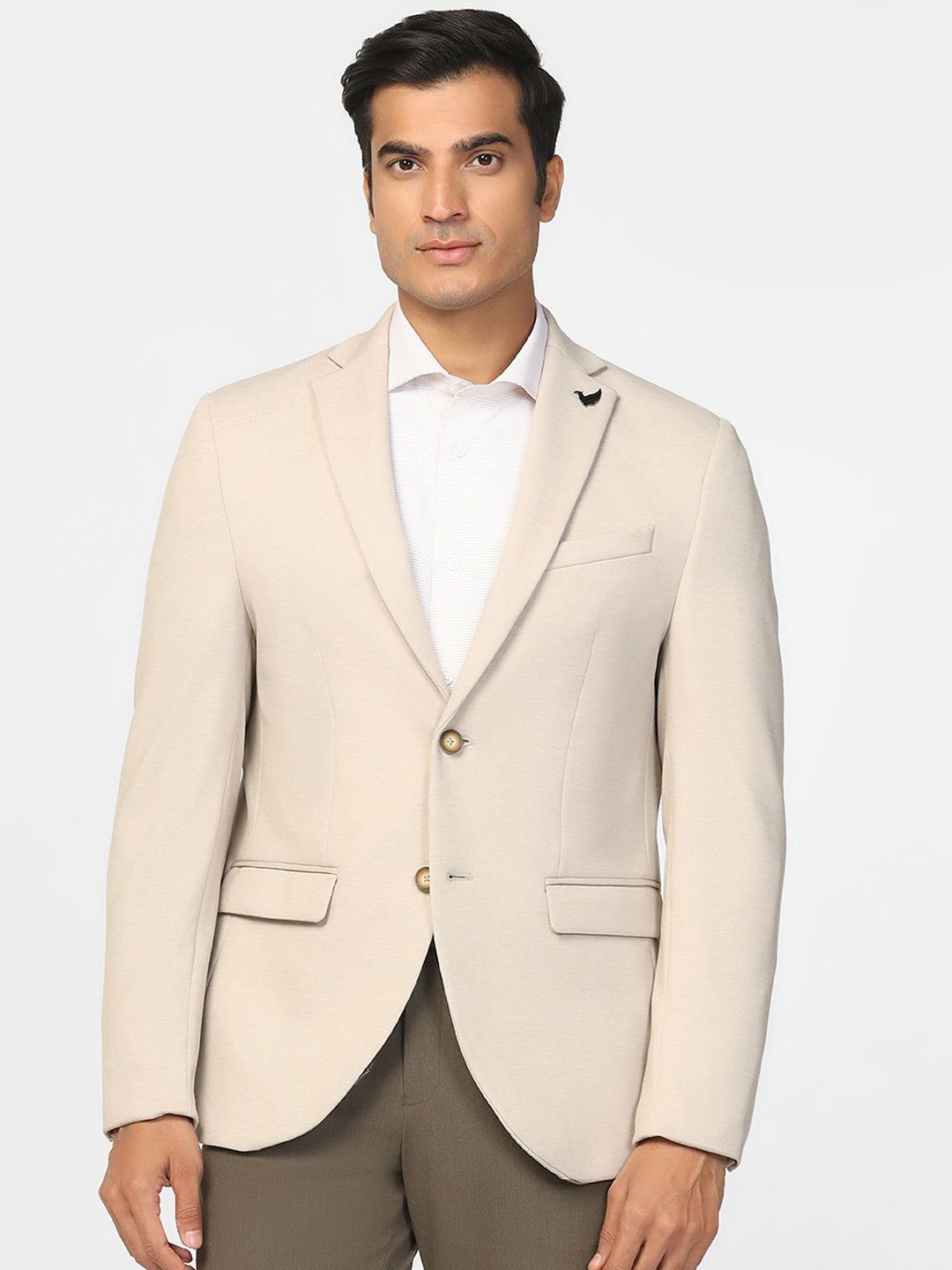 

Blackberrys Slim-Fit Knitted Formal Blazer, Beige