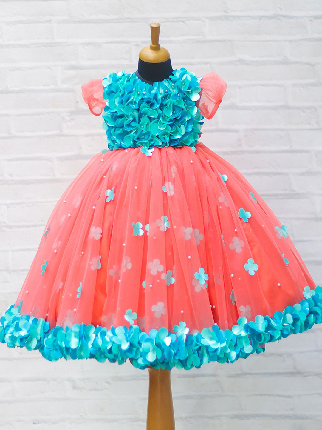 

Li & Li Boutique Floral Net Fit & Flare Maxi Dress, Coral