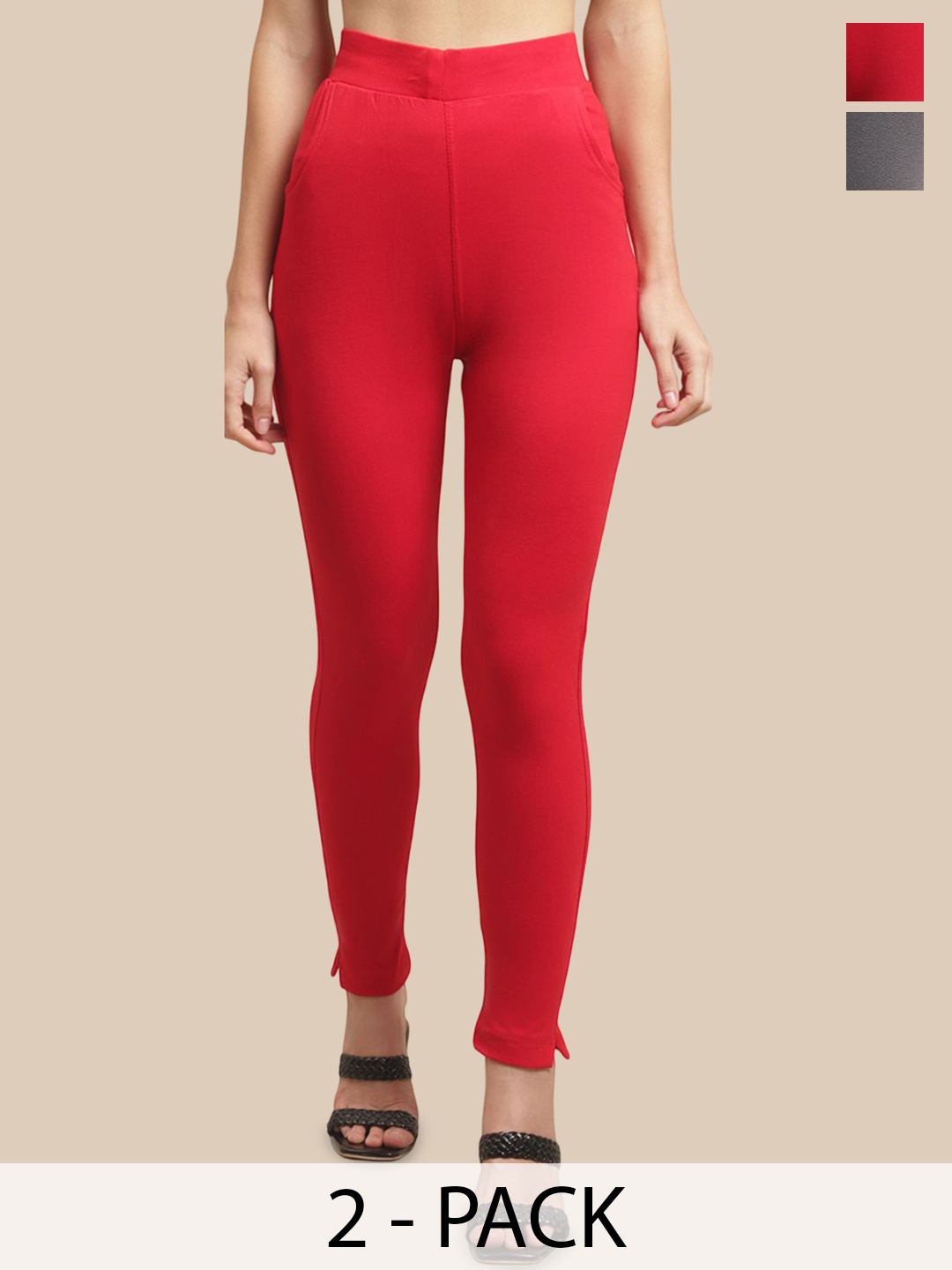 

Valles365 by S.C. Women Pack Of 2 Ankle-Length Leggings, Red