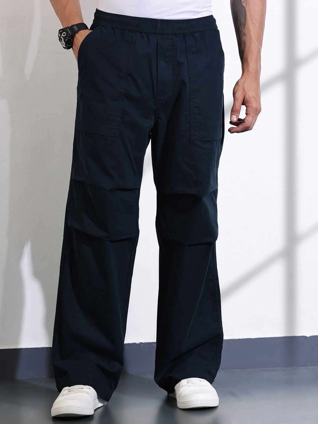 

Thomas Scott Men Cotton Smart Cargos Trousers, Navy blue