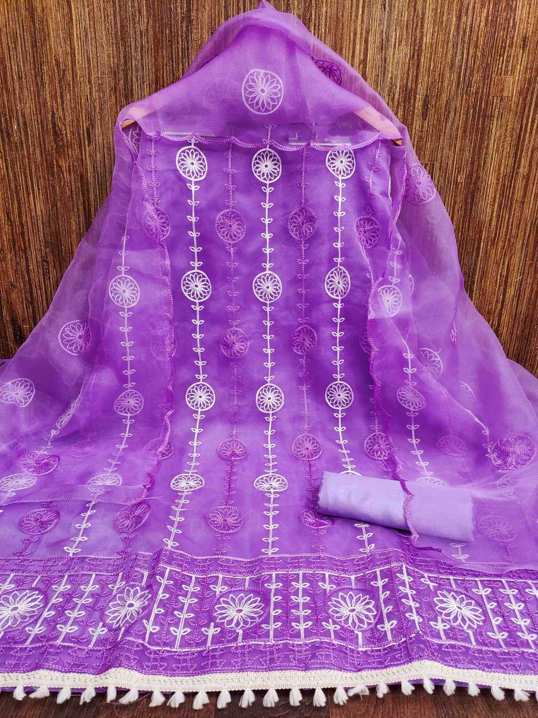 

KALINI Embellished Organza Unstitched Dress Material, Purple
