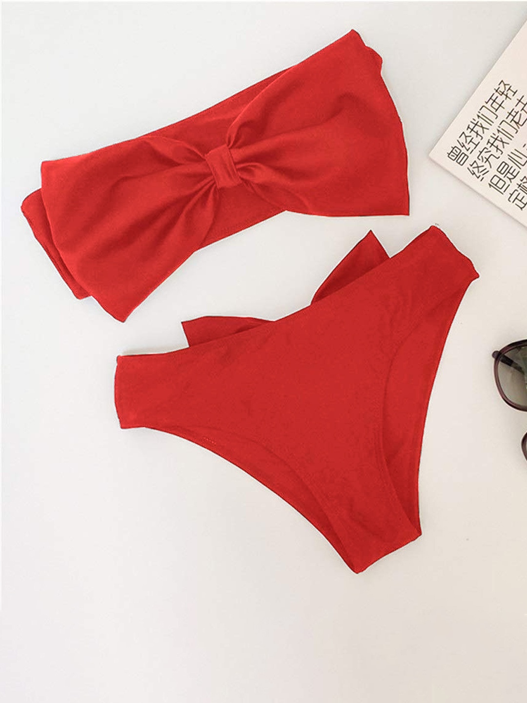 

VAGHBHATT Swimwear Bow Bikini Set, Red